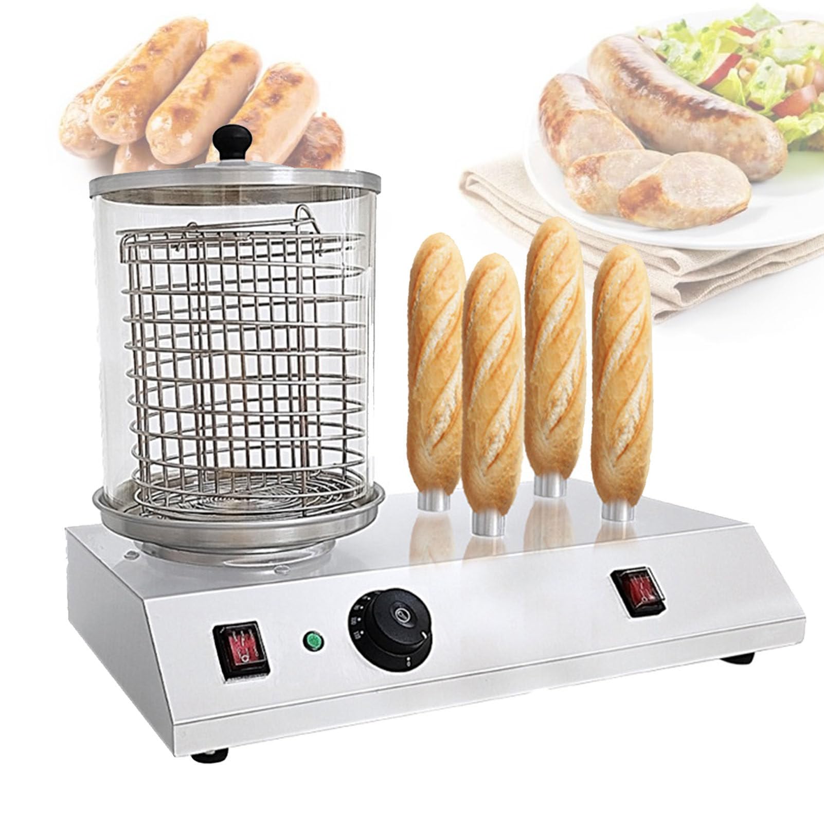HTTGDGDH Electric Hot Dog Steamer, Hot Dog Heater, Professional Stainless Steel Bread Sausage Heater, Commercial Household,4