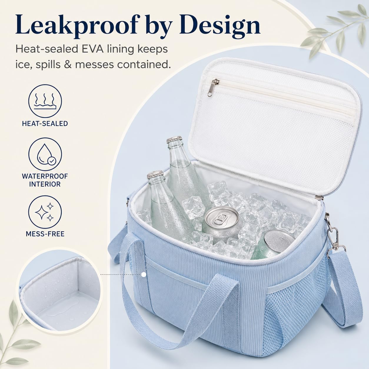 LOIDOU Borsa termica per il pranzo, per donne e uomini, in velluto a coste, a prova di perdite, riutilizzabile, con tracolla regolabile, per lavoro, ufficio, spiaggia, picnic (blu)