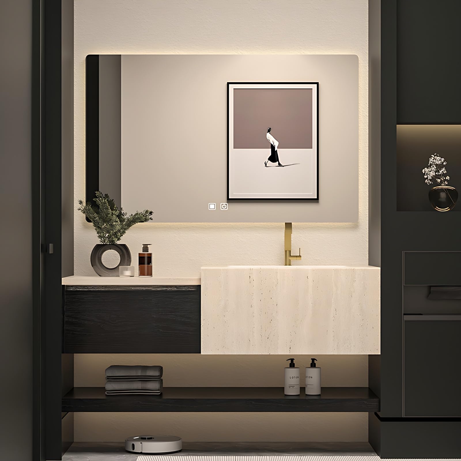 ZGNBSD Luxury Bathroom Vanity with Sink - Stylish Bathroom Vanity Set - Including Smart Defog Mirror Cabinet & Faucet - Multi-Layer Solid Wood