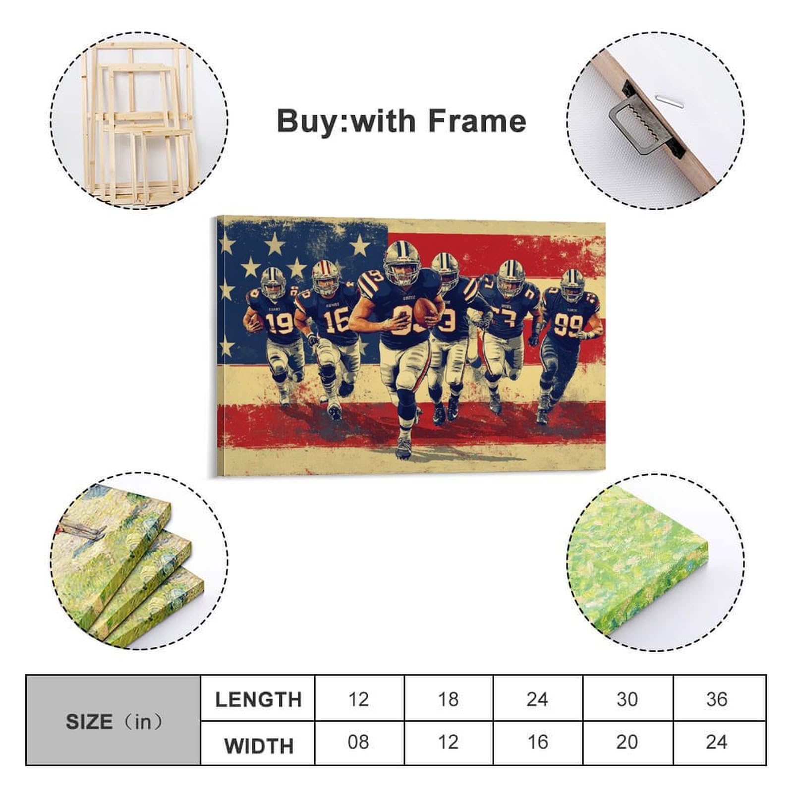 ZHUICHENG Squadra di calcio Quadro Su Tela/Rivestimento Rugby Murale–Poster Artistico 3D Per Cucina&Ufficio. Dipinto Su Tela Anti-Macchia&Facile Manutenzione,Design Funzionale 20x30inch(50x75cm)