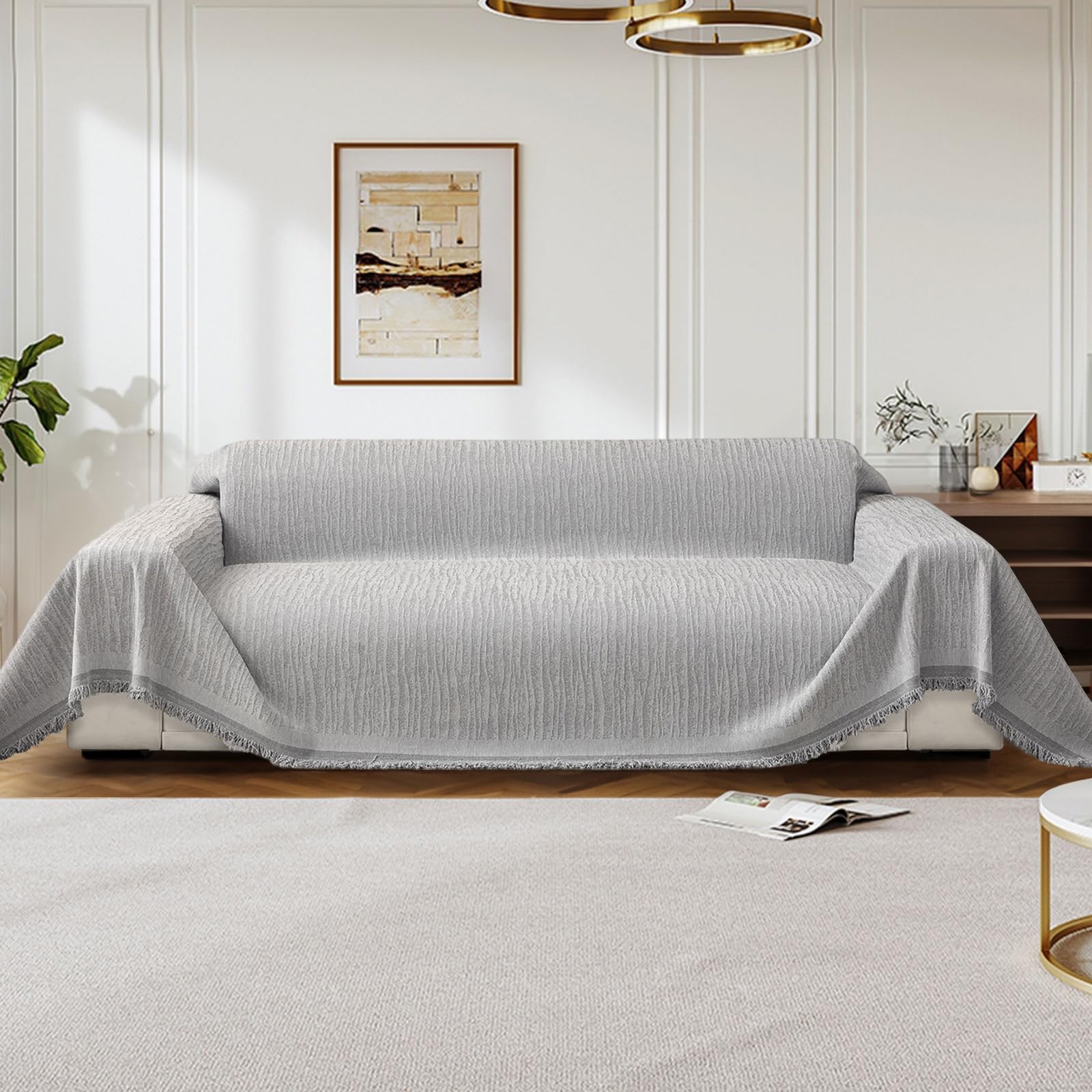 LiveGo Chenille Sofa Cover for 3 Seater, Soft Non-Slip Slipcover with Tassel