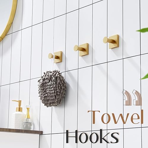 Miniatura 8 de KOKOSIRI Ganchos para toallas de baño, para colgar en la pared, toallas de baño, para puerta, cocina, armario, acero inoxidable dorado cepillado,
