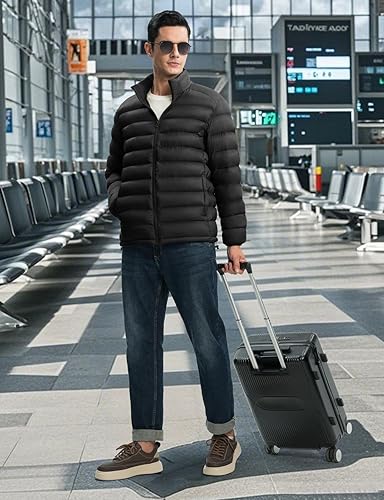 Miniatura 7 de TBMPOY Chaquetas acolchadas ligeras para hombre, capucha desmontable, resistente al agua, casual, abrigo de invierno con capucha con aislamiento