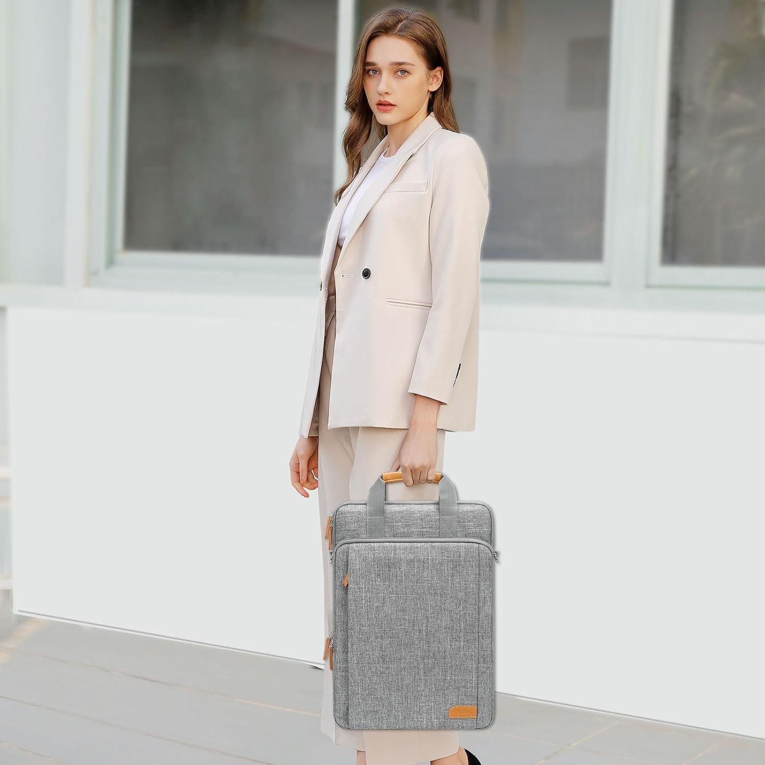 MOSISO 360 Protective Laptop Bag, 15.6 inch Vertical Computer Bag Compatible with MacBook Pro 16 inch, HP, Dell, Lenovo, Asus Notebook with Shoulder Strap & Front Raised & Vertical Pockets, Gray - Image 2