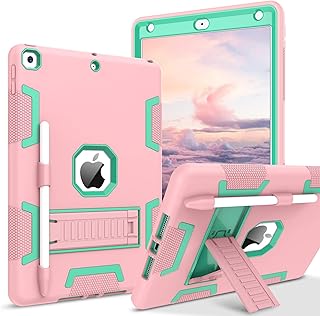 VENINGO iPad 9th Generation Case, iPad 8th Generation Case, iPad 7th Gen Case, iPad 10.2 2021/2020/2019 Case, 3 in 1 Heavy Duty Rugged Shockproof Protective Cover with Stand Pen Holder,Rose Gold/Green