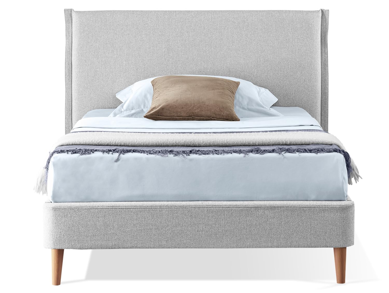 EVERGREENWEB Letto Piazza e Mezzo in doghe in legno con Testata e rivestimento in tessuto Grigio Chiaro | facile da montare |Adatto per materasso cm 120x200 | Letto di Design |Mod. Parigi