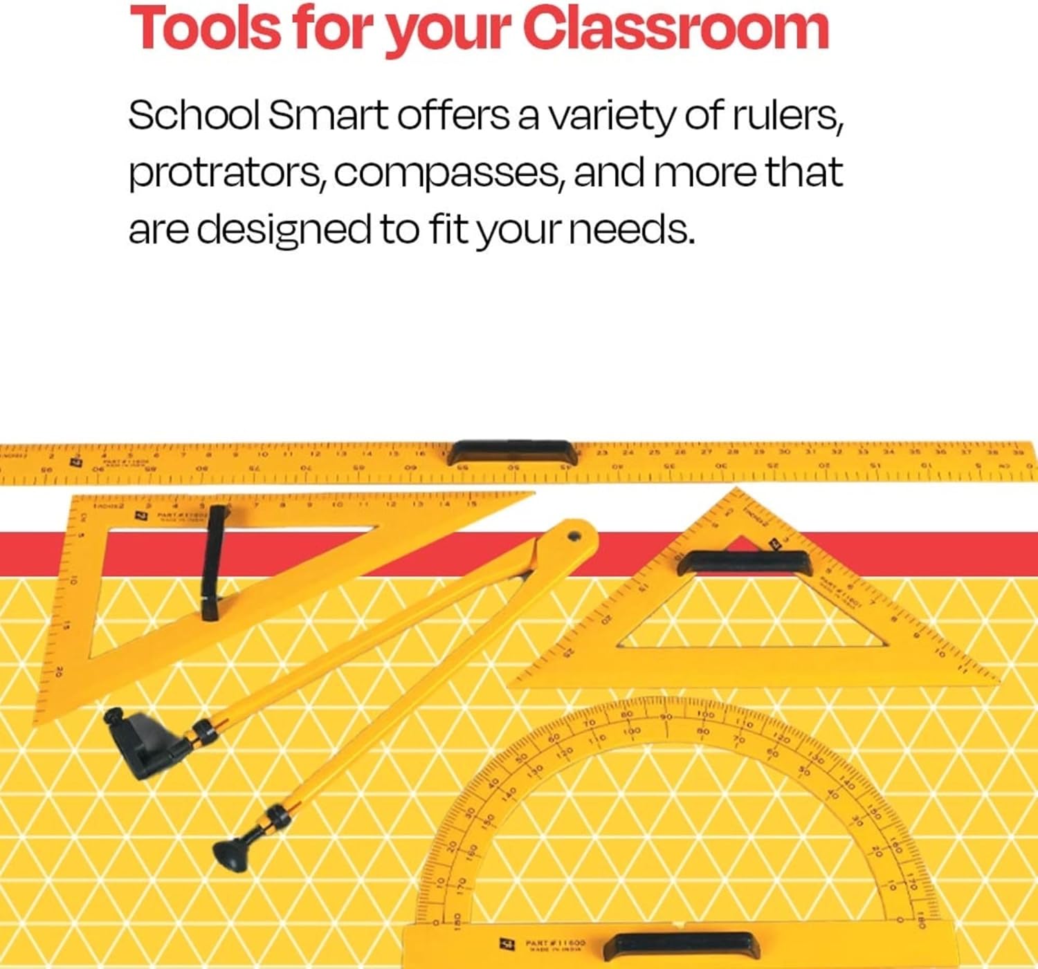 School Smart Drafting Tools Kit, Yellow, Set of 5