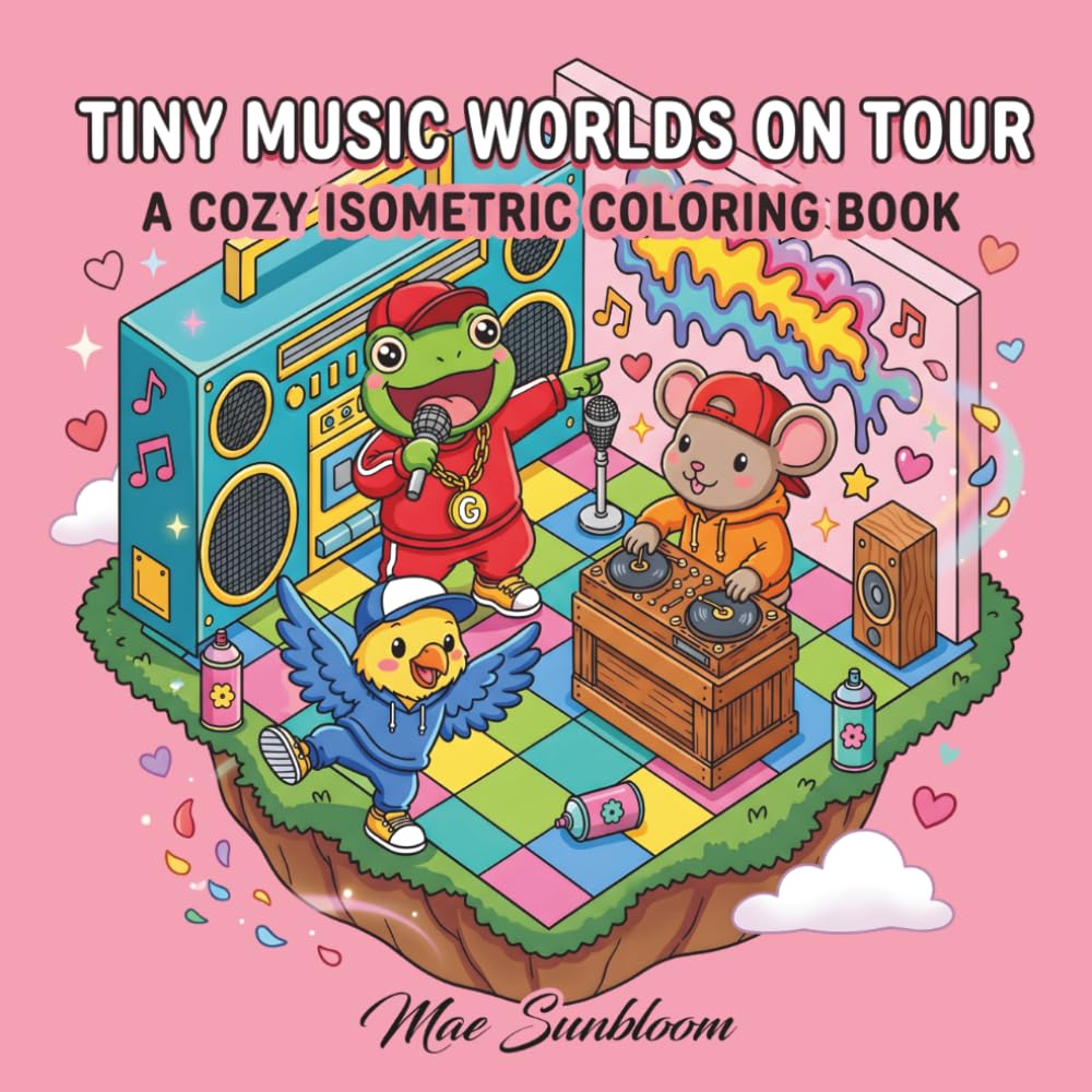 Tiny Music Worlds On Tour: A Cozy Isometric Coloring Book