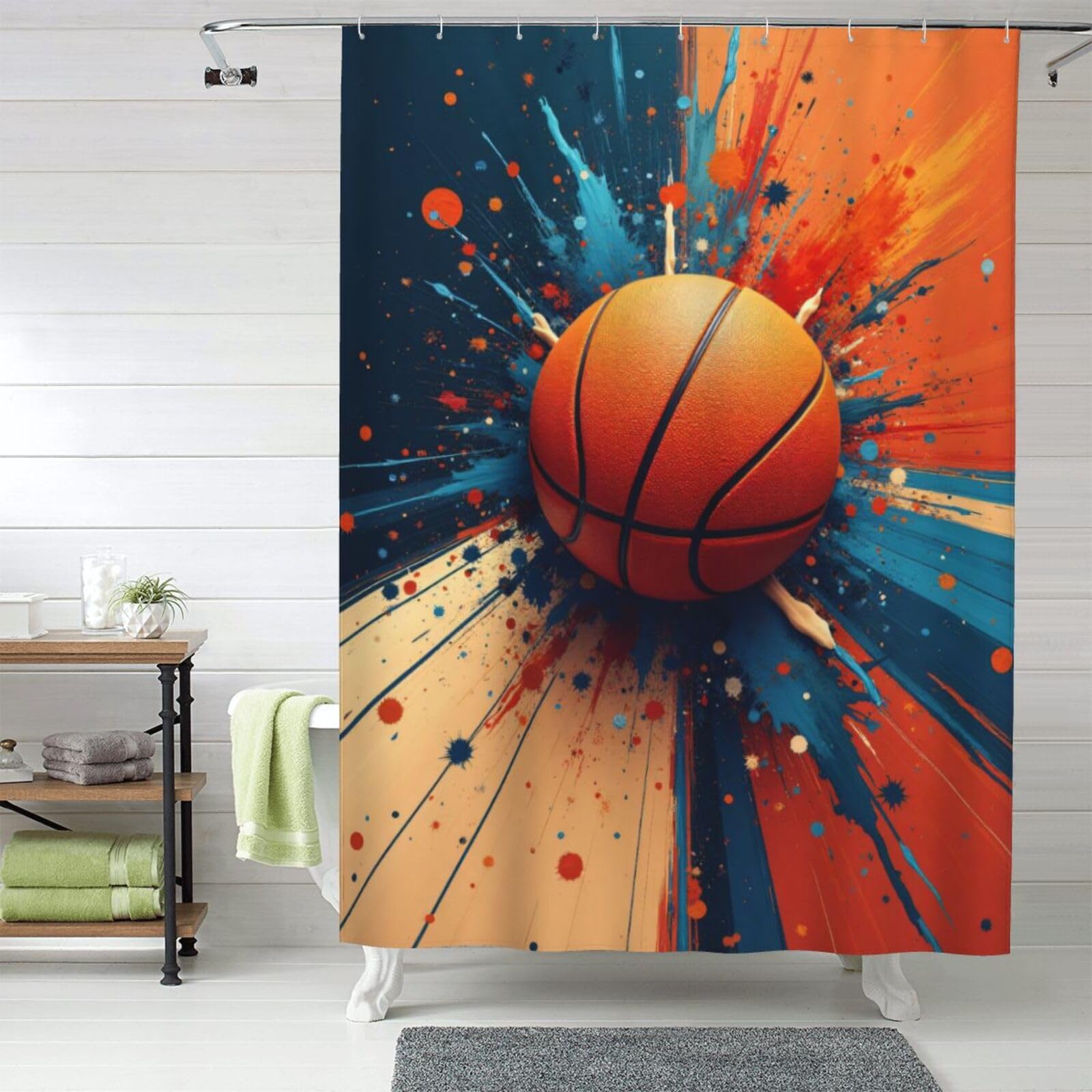 Rideau de douche basketball en tissu lavable épais et très résistant