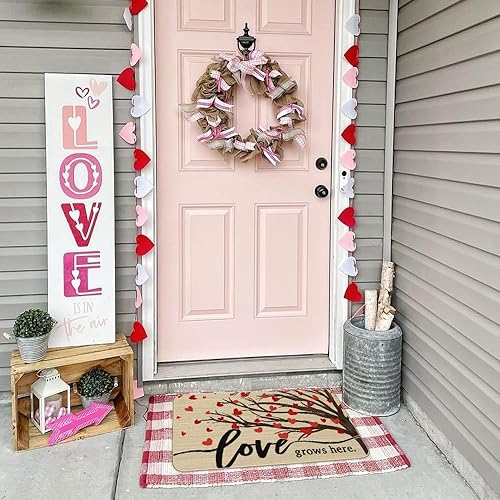 Miniatura 5 de CROWNED BEAUTY Love Grows Here - Tapete para puerta delantera, decoración del día de San Valentín, para interiores y exteriores, tapete de