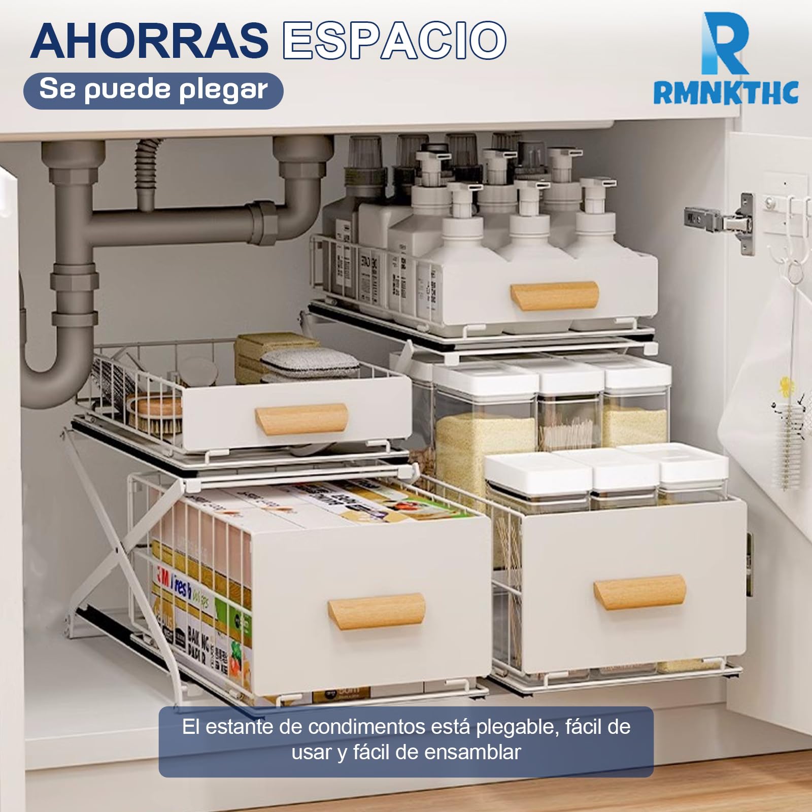 Estantería para especias, 2 niveles, encimera, cocina, organizador sin montaje, organizador extensible, espacio para especias y botellas (blanco)