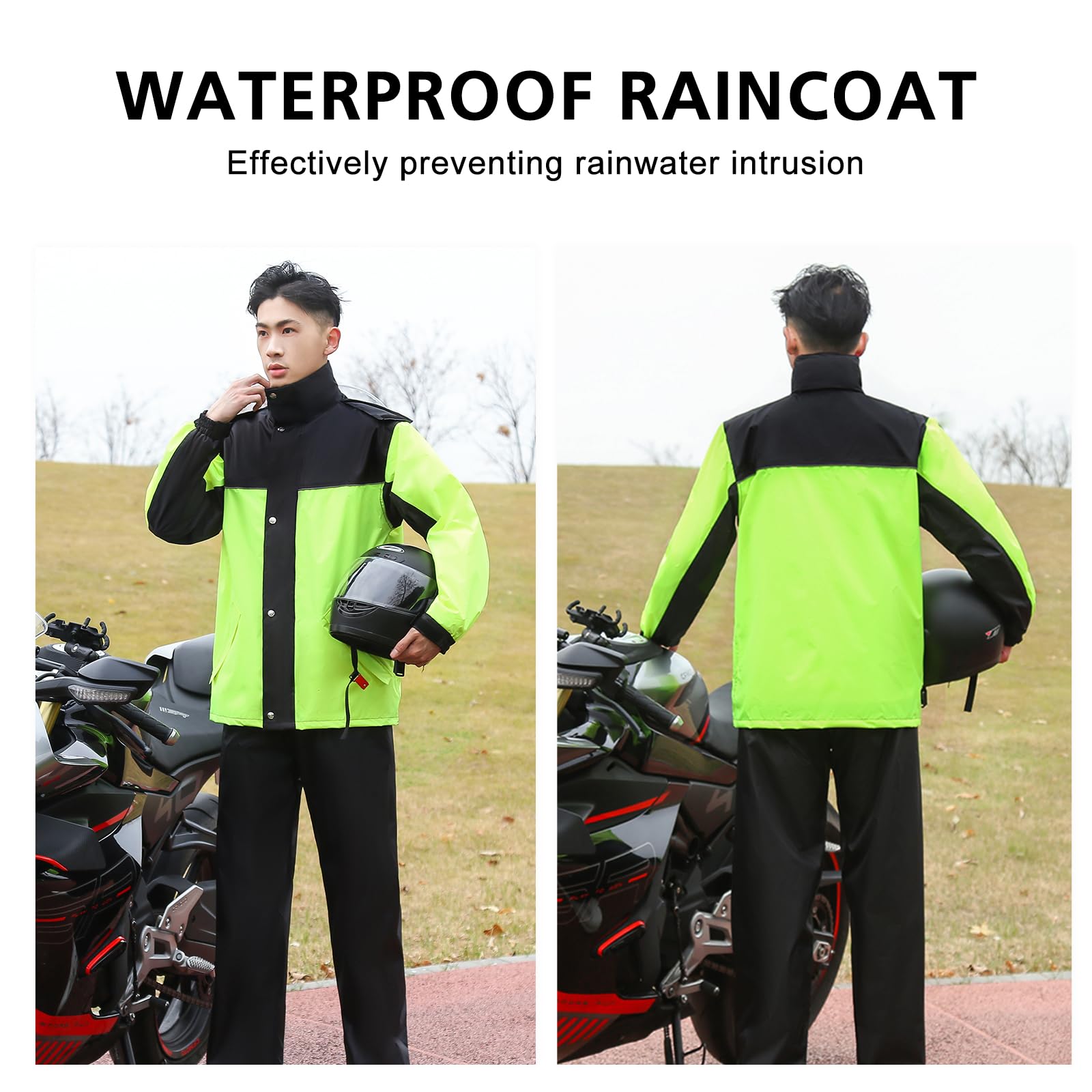 Combinaison de Pluie Imperméable Pour Homme Veste de Pluie et Pantalon Unisexe à Capuche Pour Tous les Sports, Pêche, Moto