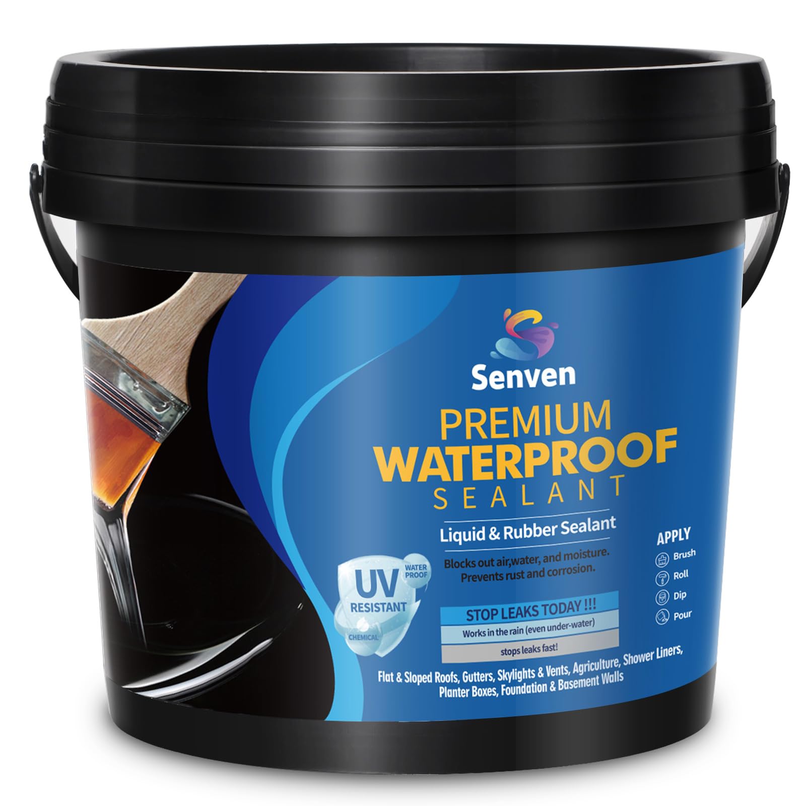 Waterproof Sealant Black Waterproof Coating 1 Gallon Leak Repair Coating for Flat, Metal, Roofs, Foundations, Gutters, Indoor & Outdoor Walls, Bathroom, Kitchen, Garden Leak Liquid Sealant