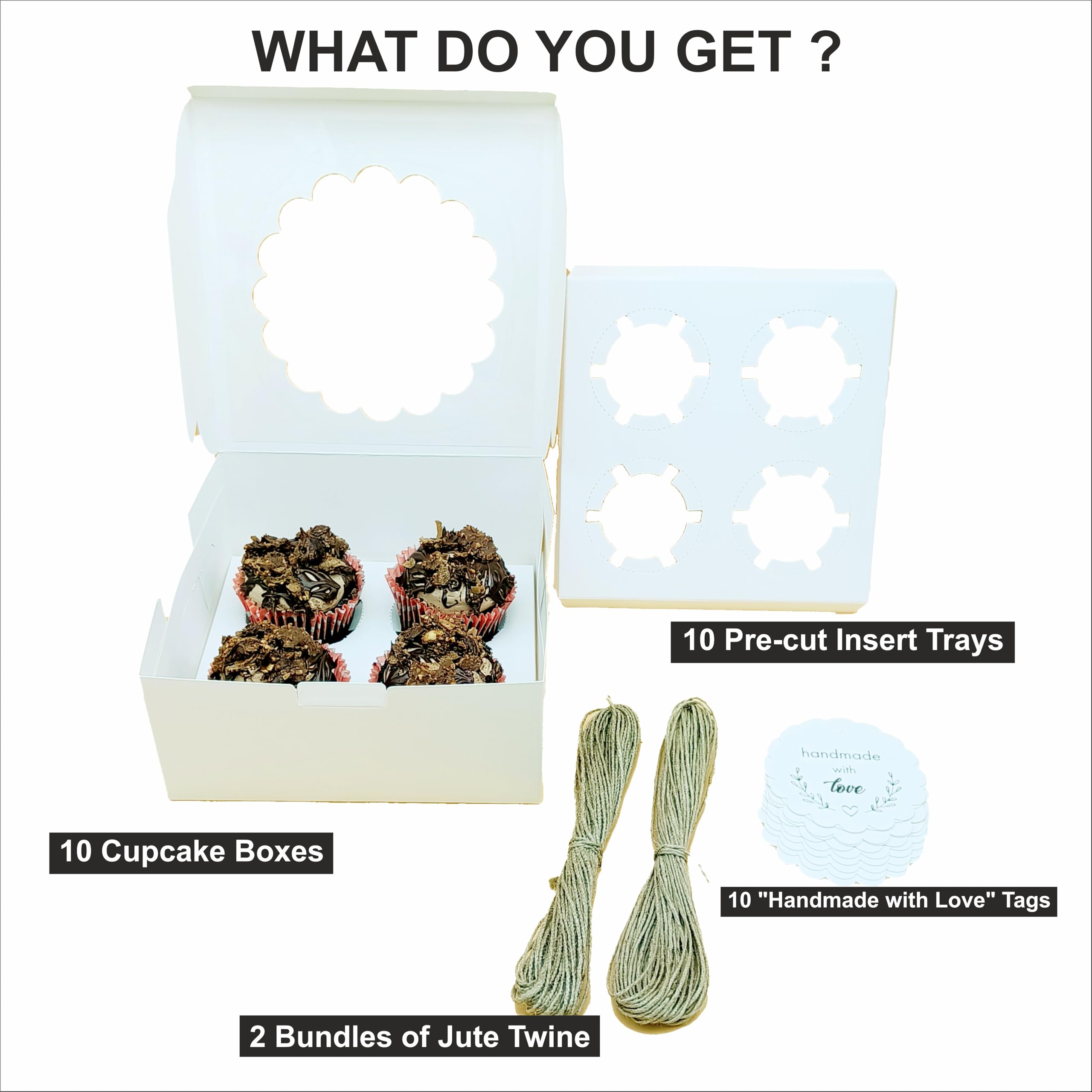 Cupcake Boxes with Inserts - Pack of 10 -4 Cupcake Boxes with Inserts - Pack of 10 -4
