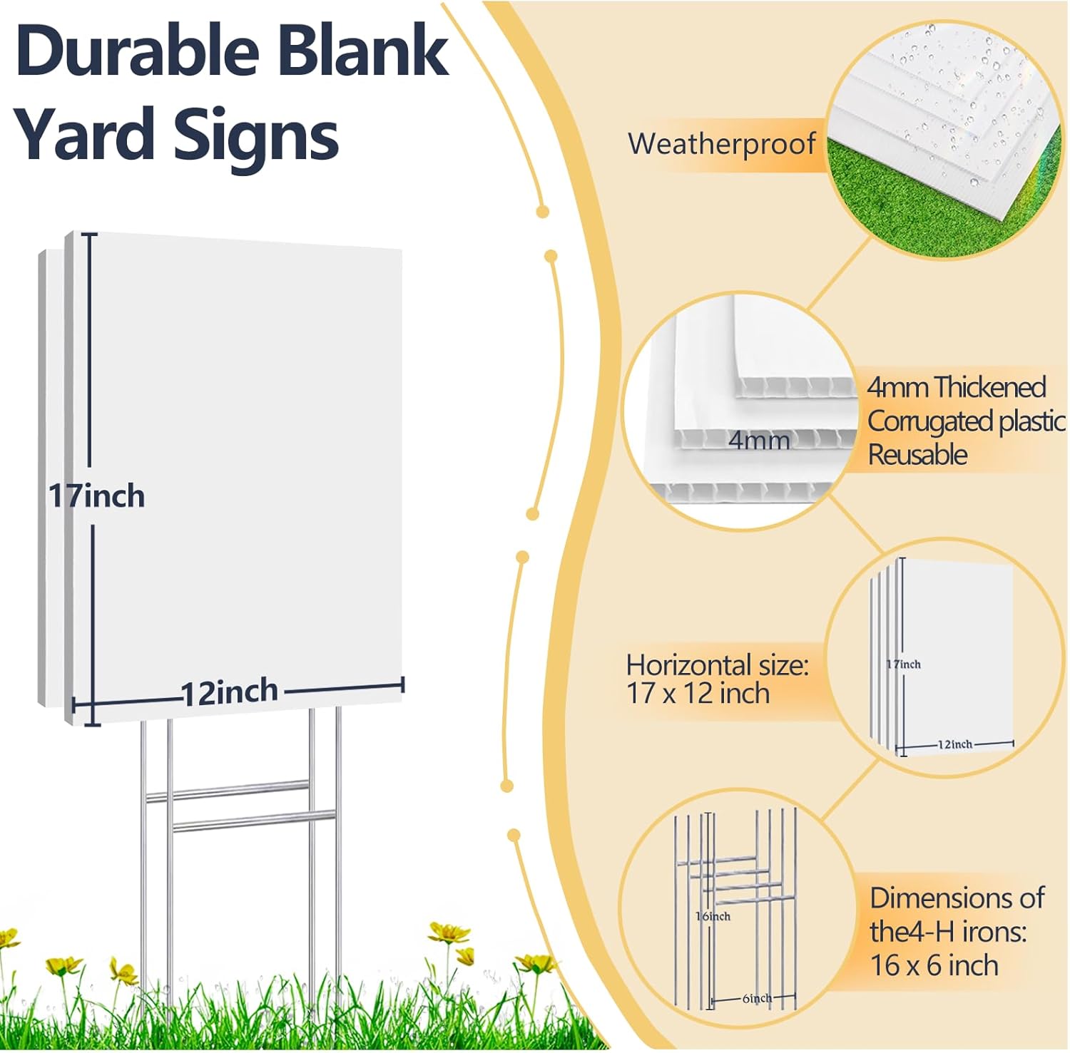 12 Pack 17 x 12 Vertical White Blank Yard Signs with Stakes, Weatherproof Corrugated Plastic Board Sign, Blank Lawn Signs for Outside Rent, Sale, DIY, Party, Event, Advertising, Garden, Guidepost Decorations