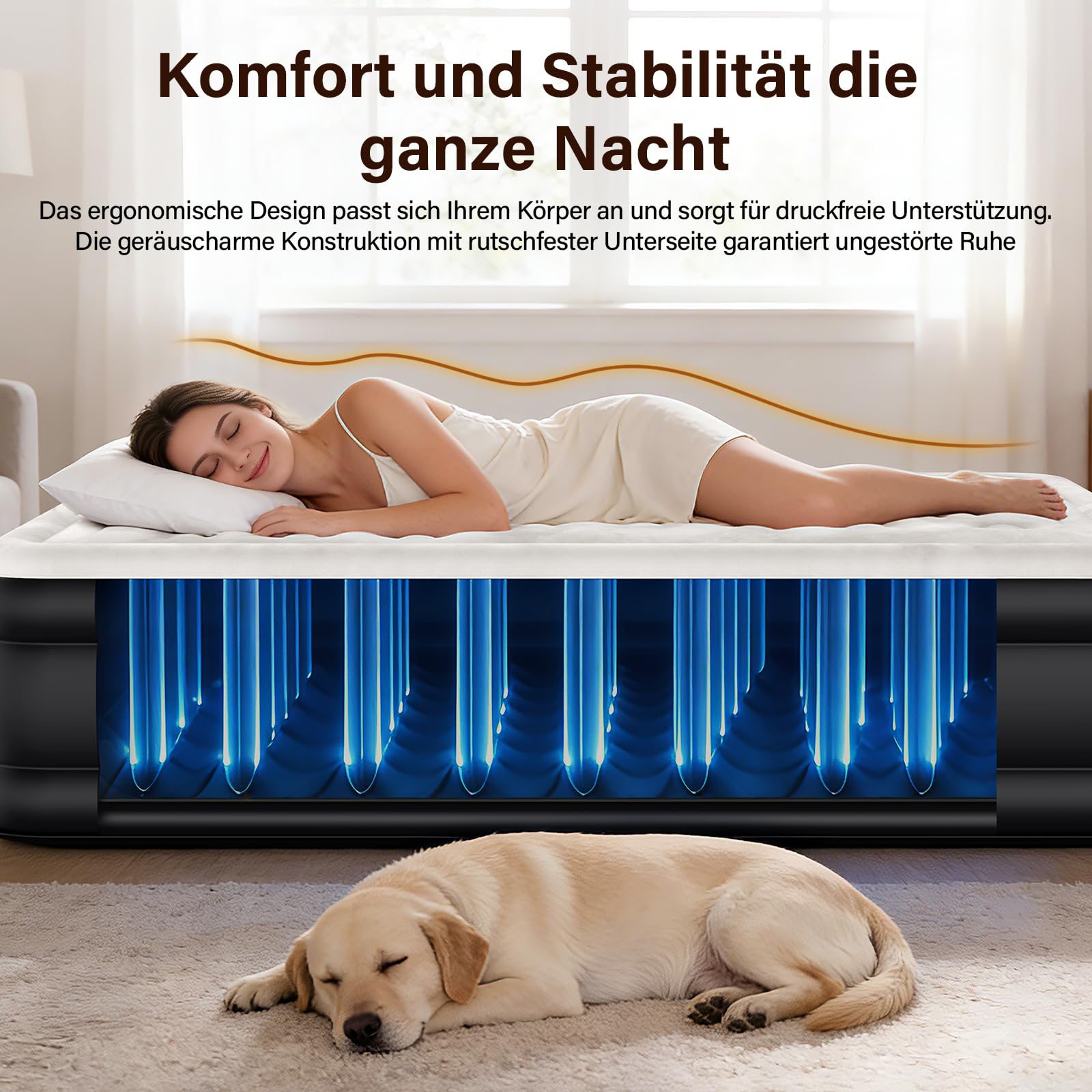 HiiPeak Luftmatratze Selbstaufblasend - Luftbett 2 Personen mit Integrierter Elektrischer Pumpe Aufblasbare Matratze 40cm Hoch aus Dickem PVC mit Weicher Suede Oberfläche Gästebett Campingbett