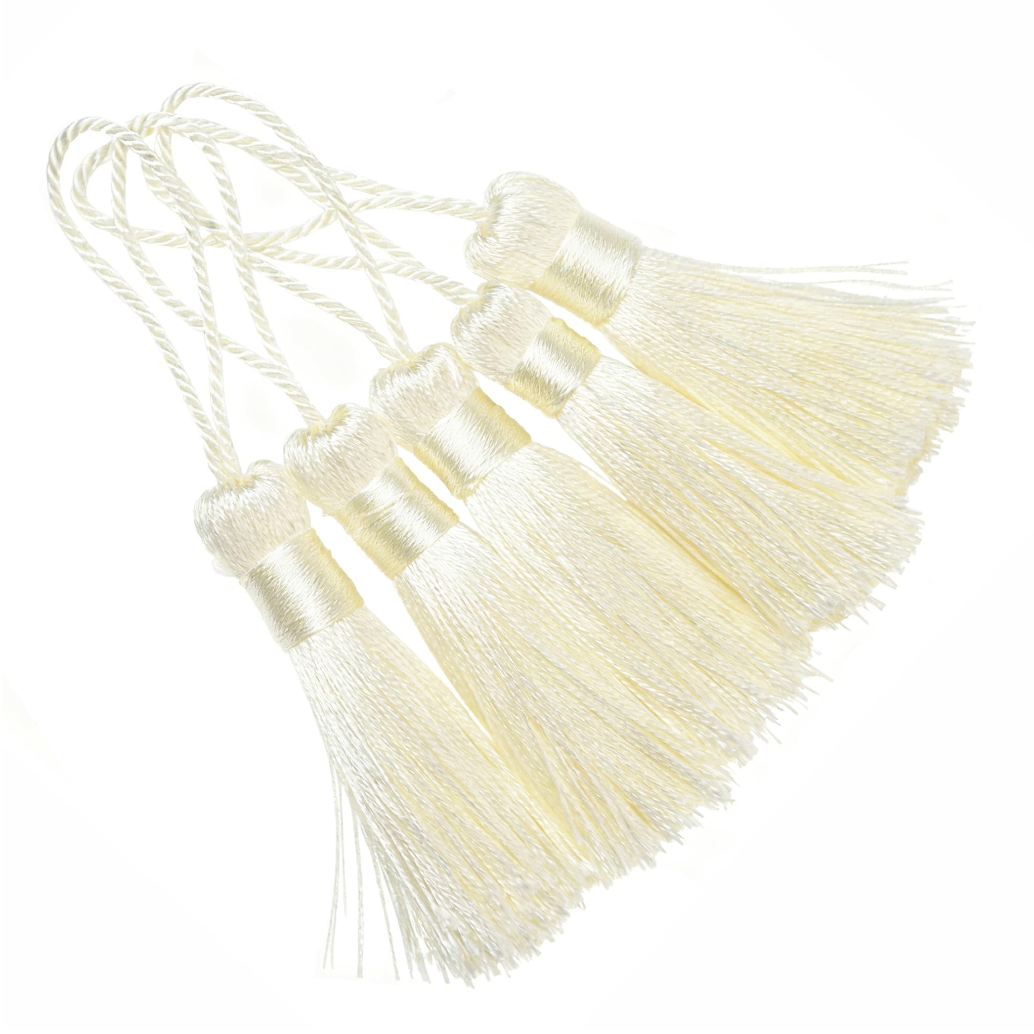20pcs 10.9cm Handmade Silky Mini Tassels for Bookmarks,DIY-Cream