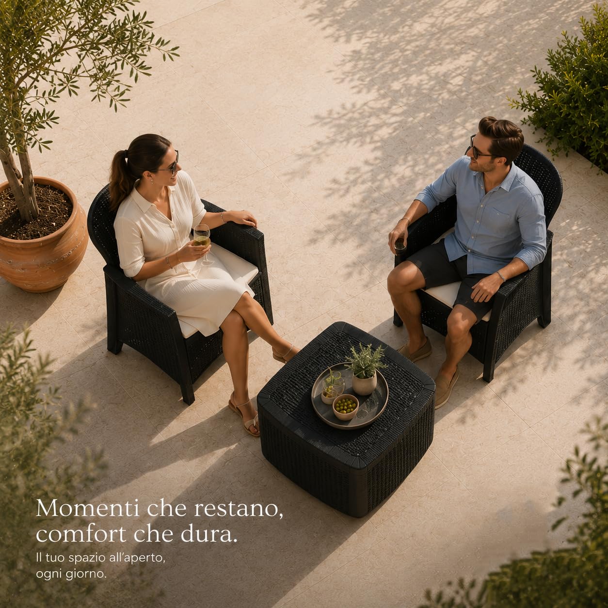 Set di Mobili da Giardino Antracite Tree con Tavolo e Due Poltrone