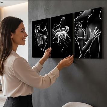 Black and White Sexy Paintings 3 Pieces Home Decoration Artwork Abstract Women Men Pictures Canvas Prints Wall Art for Home Decoration Living Room Bedroom Bathroom Framed Ready to Hang - 36 x 16 Inches