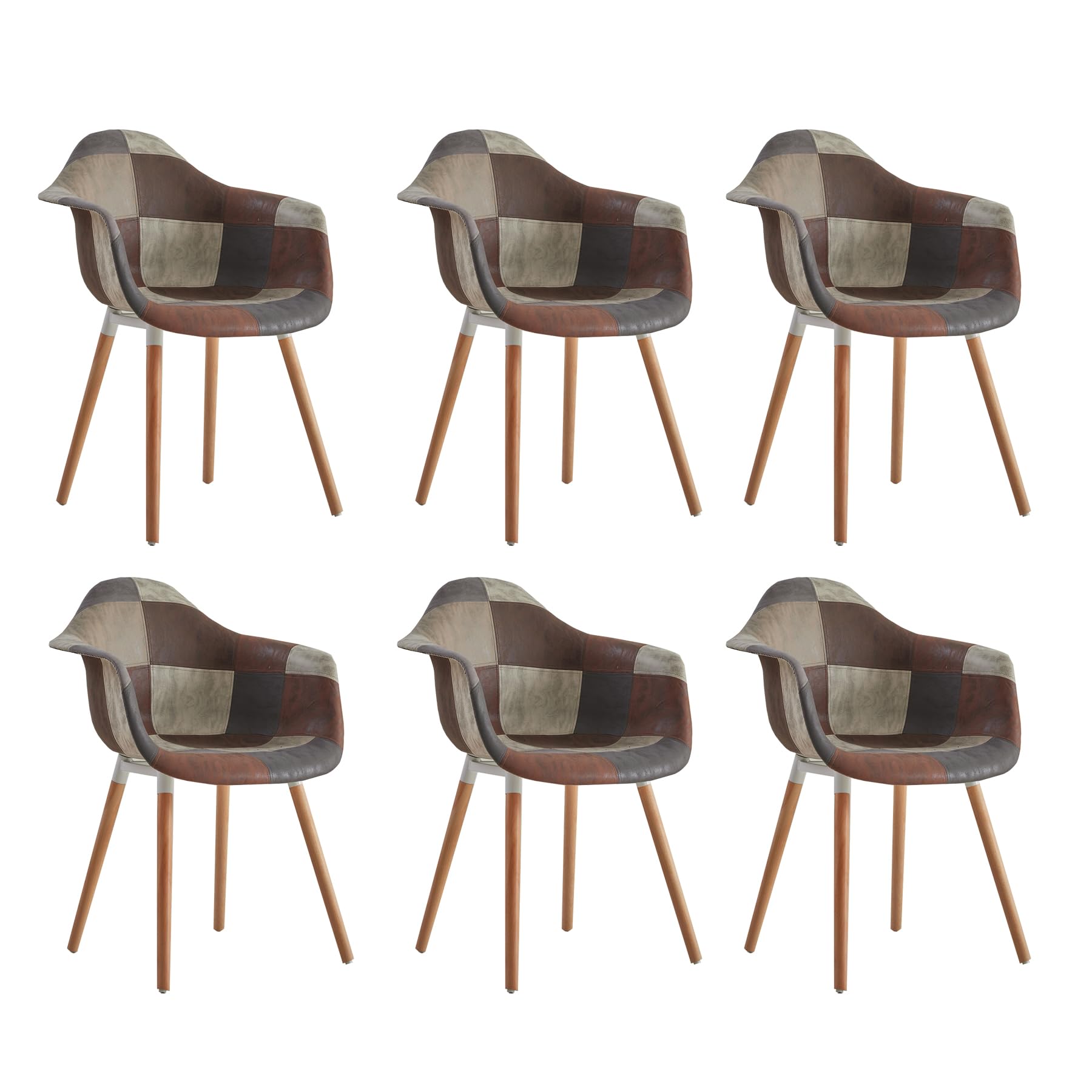 Juego de 6 Sillones de Cuero para Sala de Estar Leisures Silla tapizada con Patas de Madera Maciza para el hogar Cocina Oficina Bistro Cafe (Marrón)