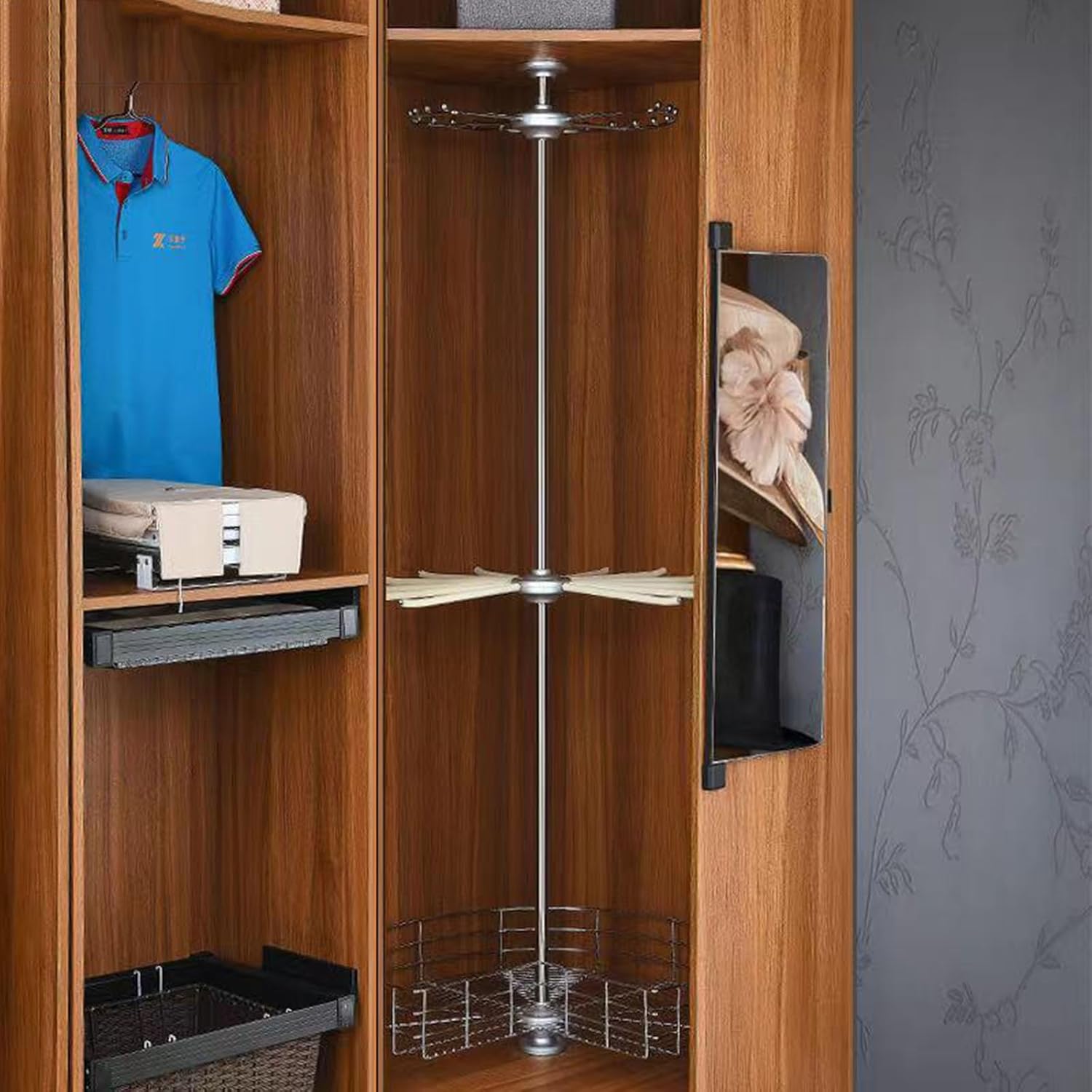 360° Rotating Round Closet Rod, Heavy Duty Hanger Cloakroom