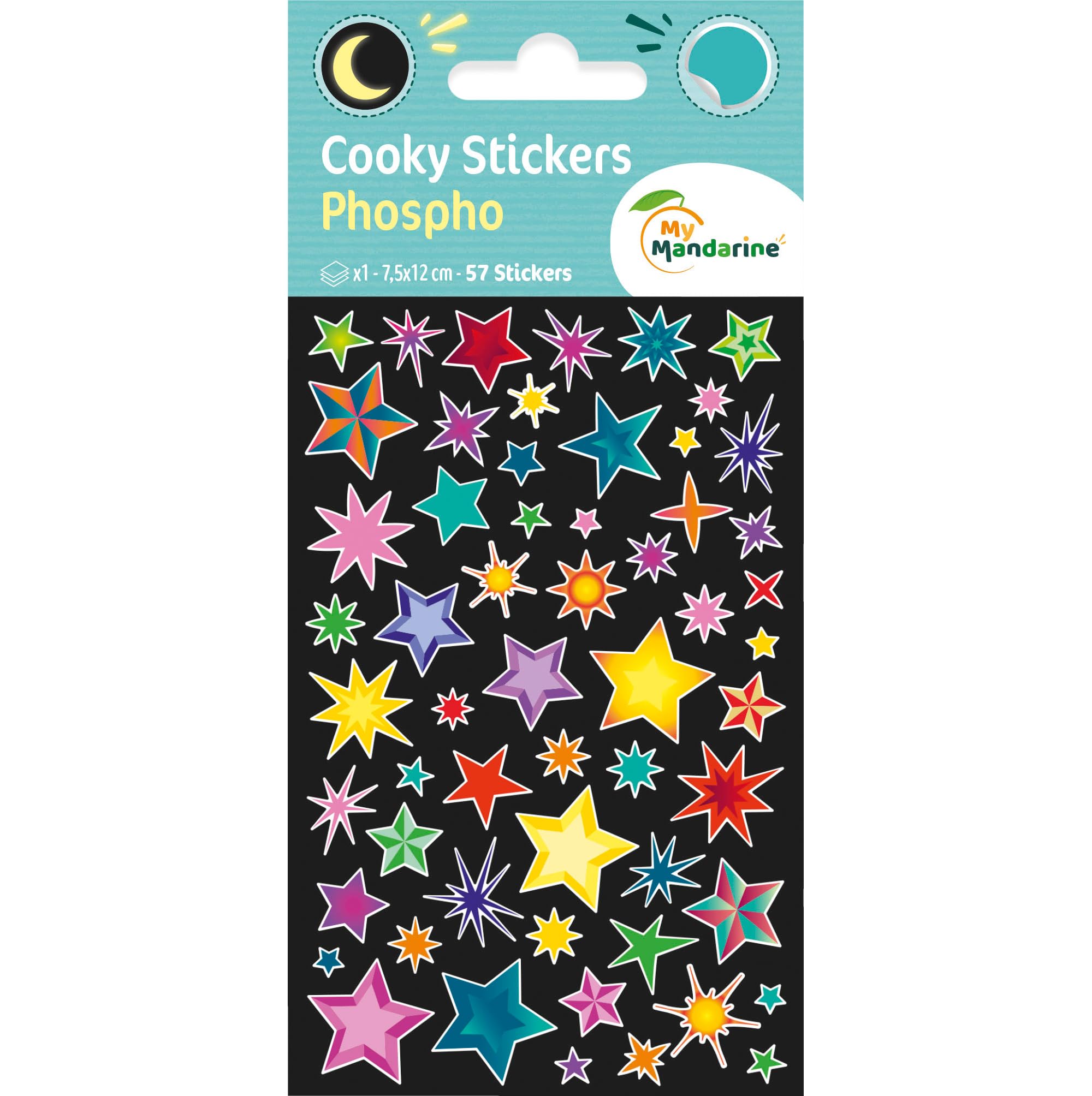 Maildor CY161Cpack, Cooky 3D Stickers, LOT of 10 Sheets 12x8 cm, PHOSPHORESCENTS, 570 Stickers, Stars