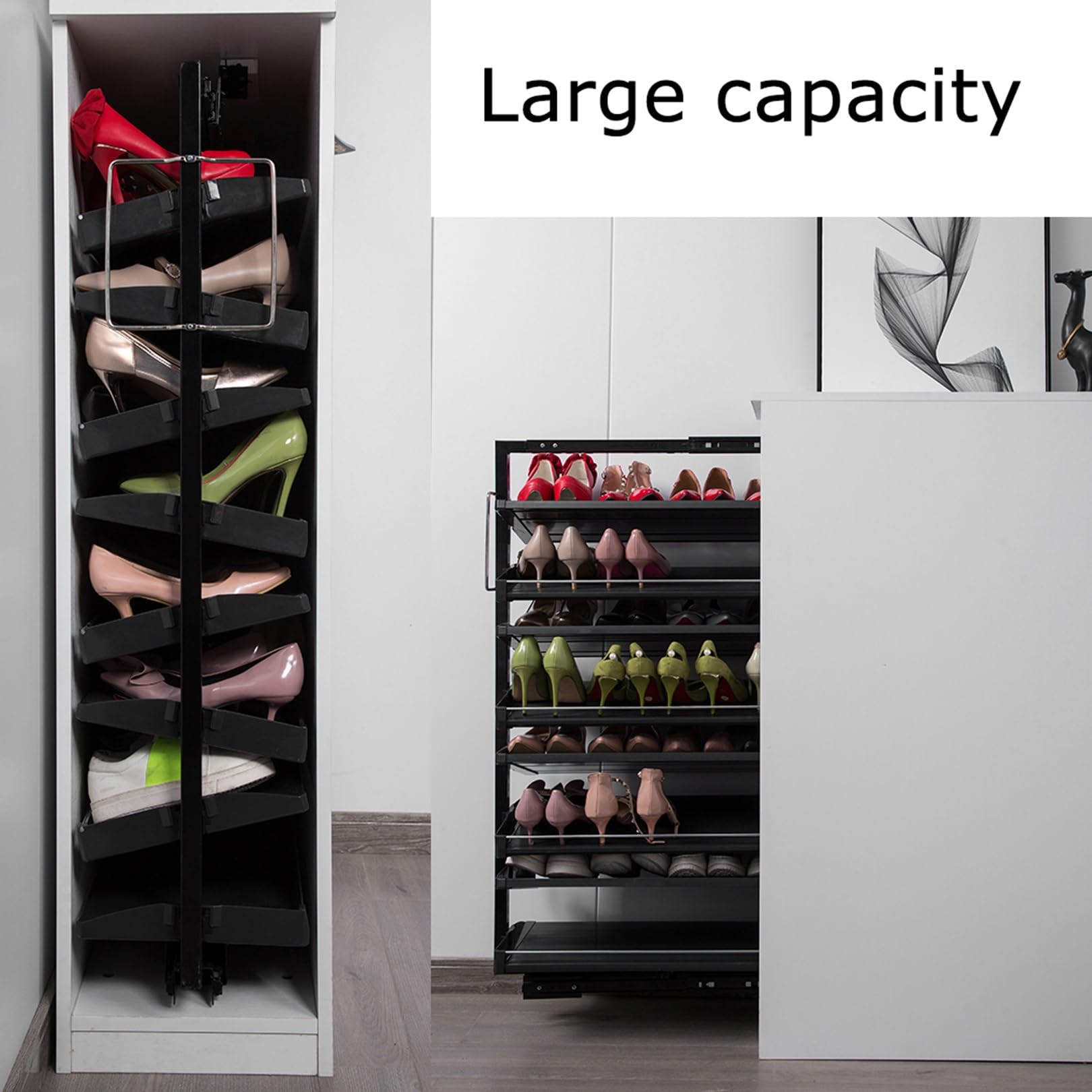 Étagère à chaussures – 4 niveaux de rangement empilable en métal pour placard et chambre à coucher, étagère verticale peu encombrante avec design extractible