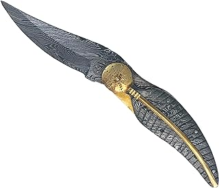 Handmade Damascus Steel Pocket Knife - Folding Knive - Damascus Blade and Handle with Brass Fitting Leather Sheath Included Hunting Outdoor Camping (Leaf Style Handle) - Vortex Blade Shop