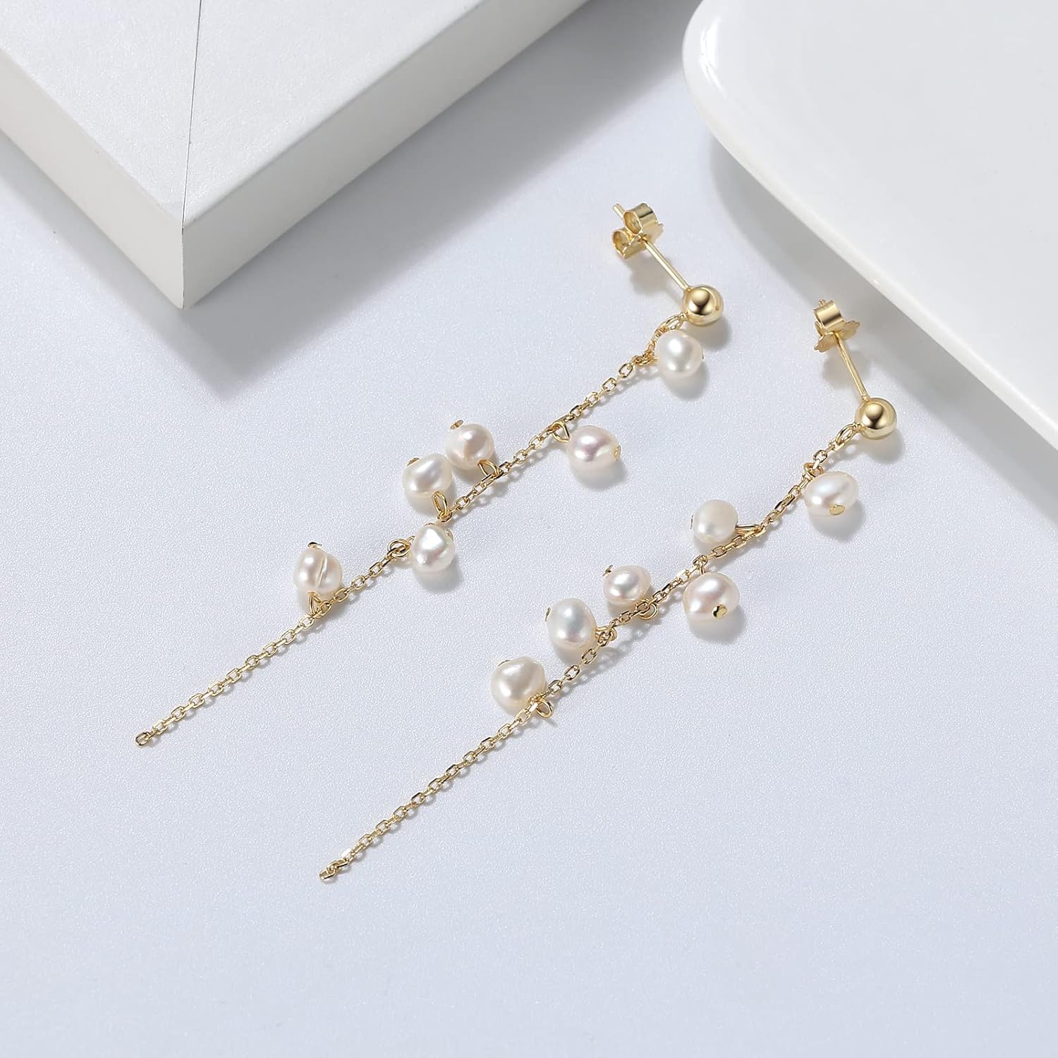 S925 Sterling Silver Boho Baroque Tassel Drop Dangle Linear Earrings for Women Bohemia Summer Gifts