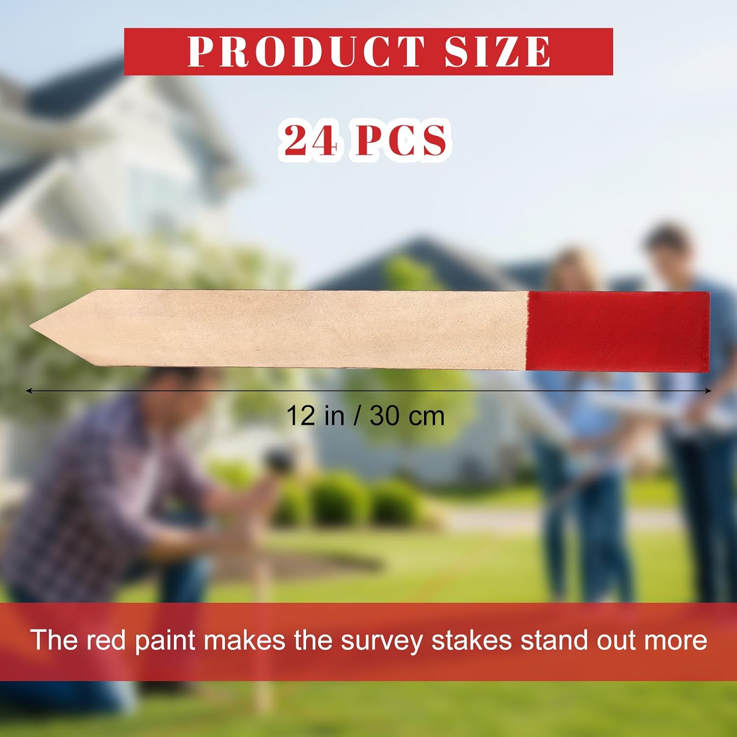 Mifoci 24 Pcs Grade and Survey Stakes 12 x 1.38 x 0.39 in Wooden Garden Stakes Garden Ground Stake with Sharp Point Plant Support Stake for Construction Sign Posts Silt Fence Backyard Boundaries