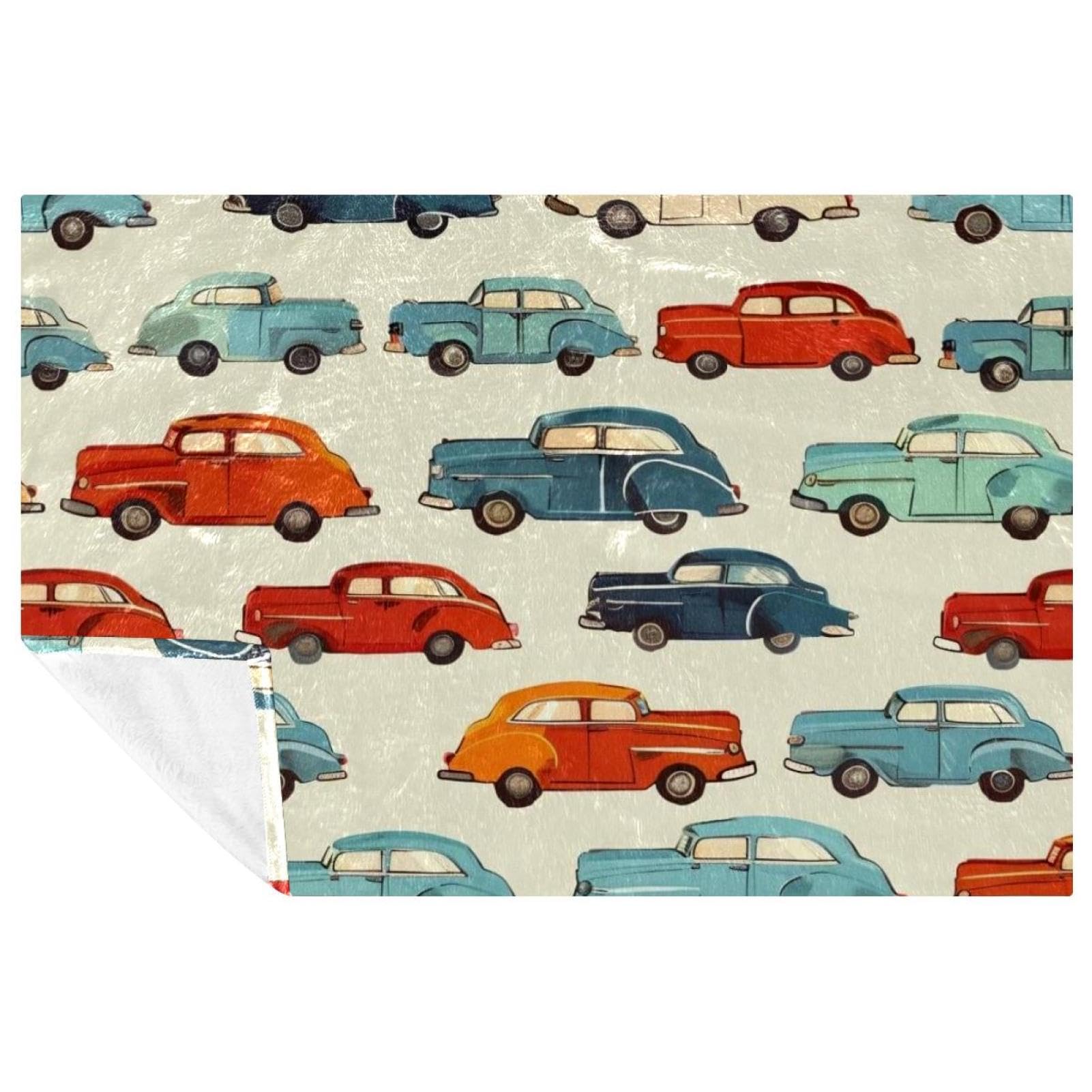 Couverture imprimée voitures vintage pour lit et canapé en flanelle douce 150x100 cm