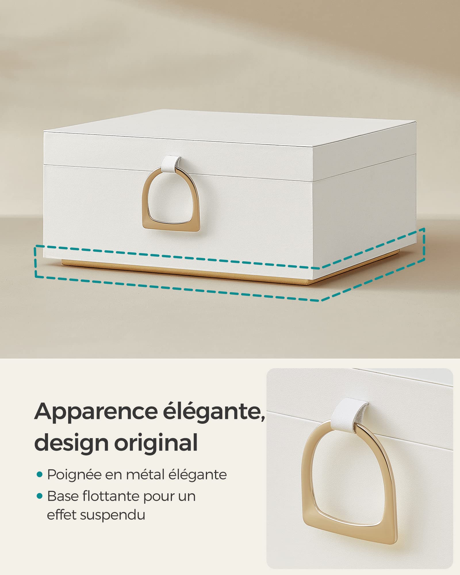 Boîte à Bijoux De Voyage 2 Niveaux - Cuir PU Blanc - Compartiments Pour Colliers, Bagues, Boucles D'oreilles - Fermoir Métal