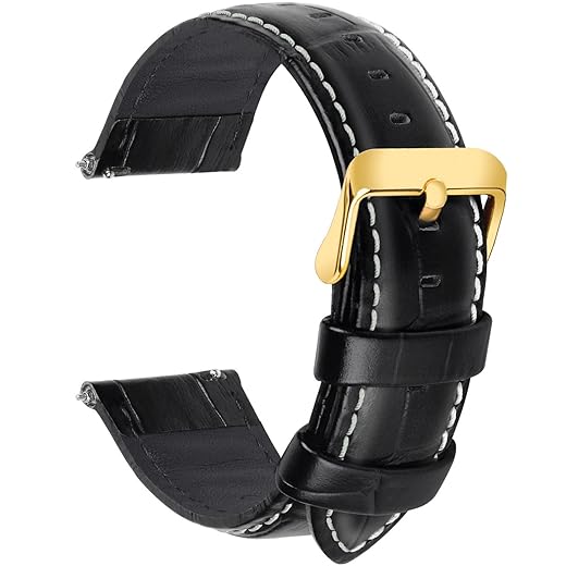 Fullmosa Quick Release Watch Band, Bamboo Leather Watch Strap for Samsung Gear S3 Classic/Frontier/Galaxy Watch (46mm)/Huawei Watch 2 Classic/pro/GT 2 46mm/Moto 360 2nd Gen 46mm, 22mm Black-GD