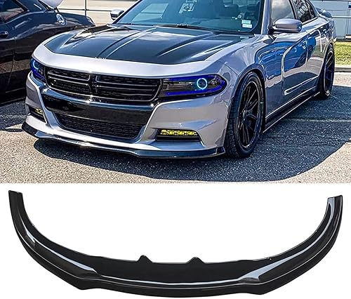 NINTE Borde de parachoques delantero compatible con Dodge Charger RT 2015-2023, parachoques delantero ABS negro brillante, divisor de alerón