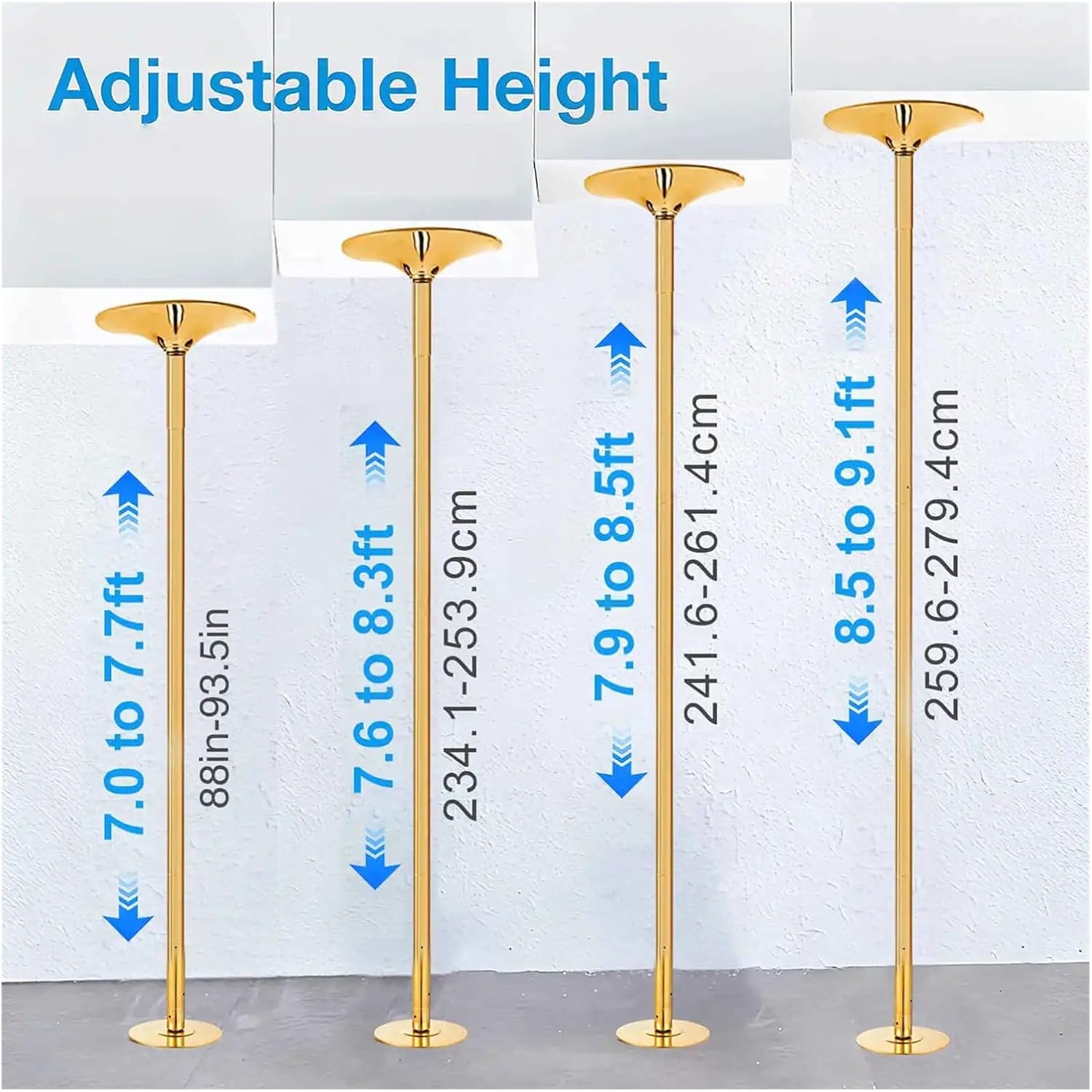 Dance Pole for Home Spinning 45mm Adjustable Dance Pole - Spinning/Static Mode, Heavy-Duty Steel, Ideal for Home Workouts(Gold)