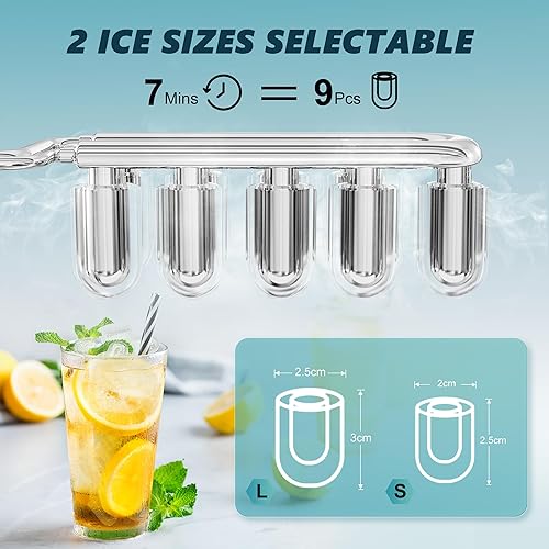 Miniatura 3 de EUHOMY Máquina para hacer hielo de encimera de 34 libras24 horas, limpieza de cubierta completa, 2 tamaños de hielo, 7 minutos y 9 balas de hielo,