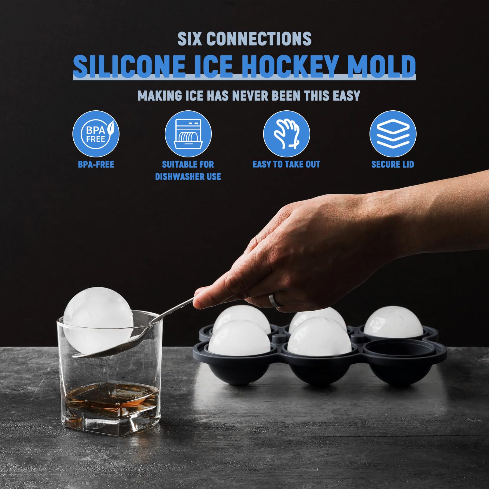 Bac à Glaçons En Silicone (2 Pièces) Avec Entonnoir - Glaçons Ronds XXL Pour Whisky, Cocktails, Sans BPA - Facile à Démouler