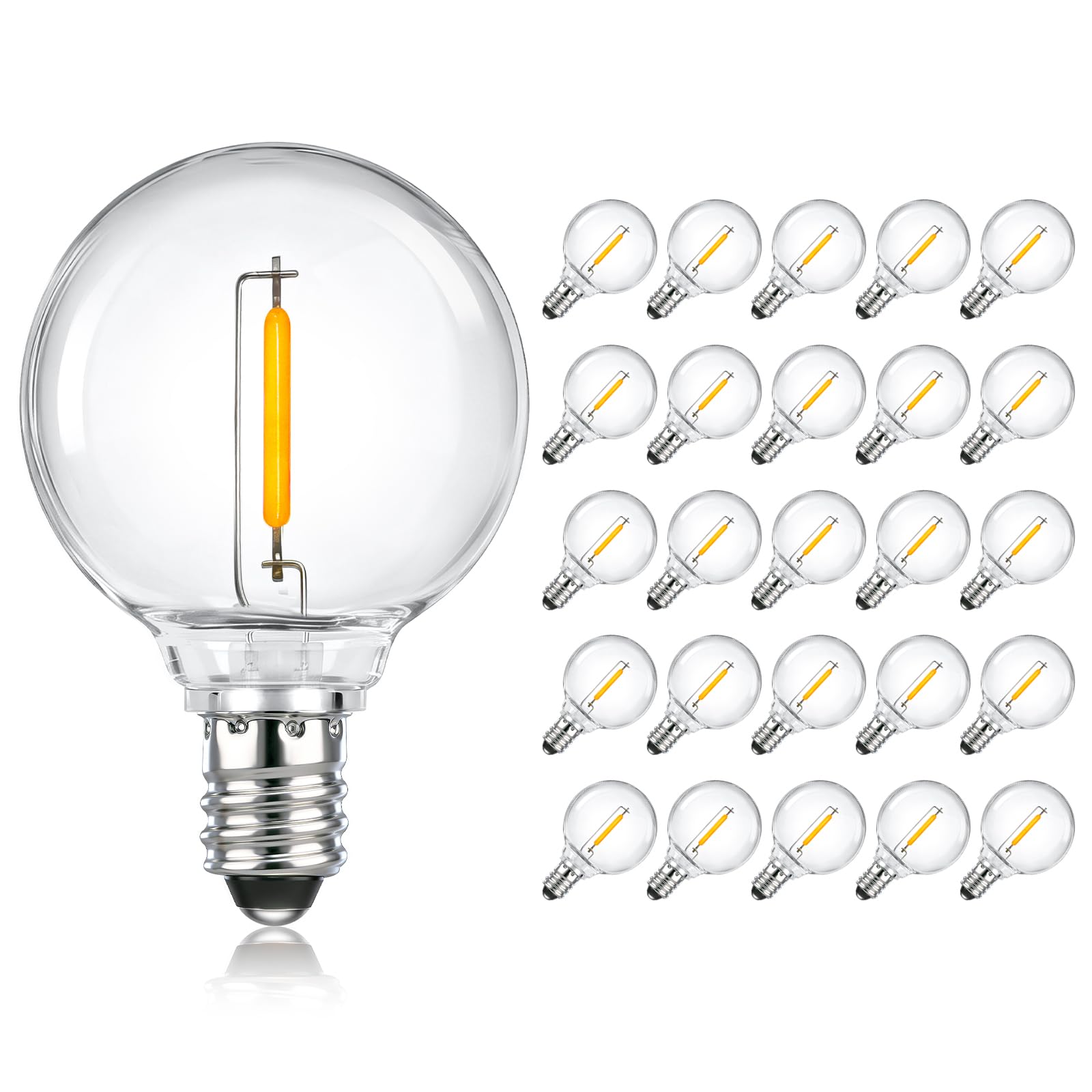 SCNNC 25 Pack 1W E12 G40 LED Bulbs Outdoor Waterproof 220V Warm White 2700K, Mains Powered G40 Replacement Globe Bulb Garden Outdoor Lights Festoon String for Garden Party