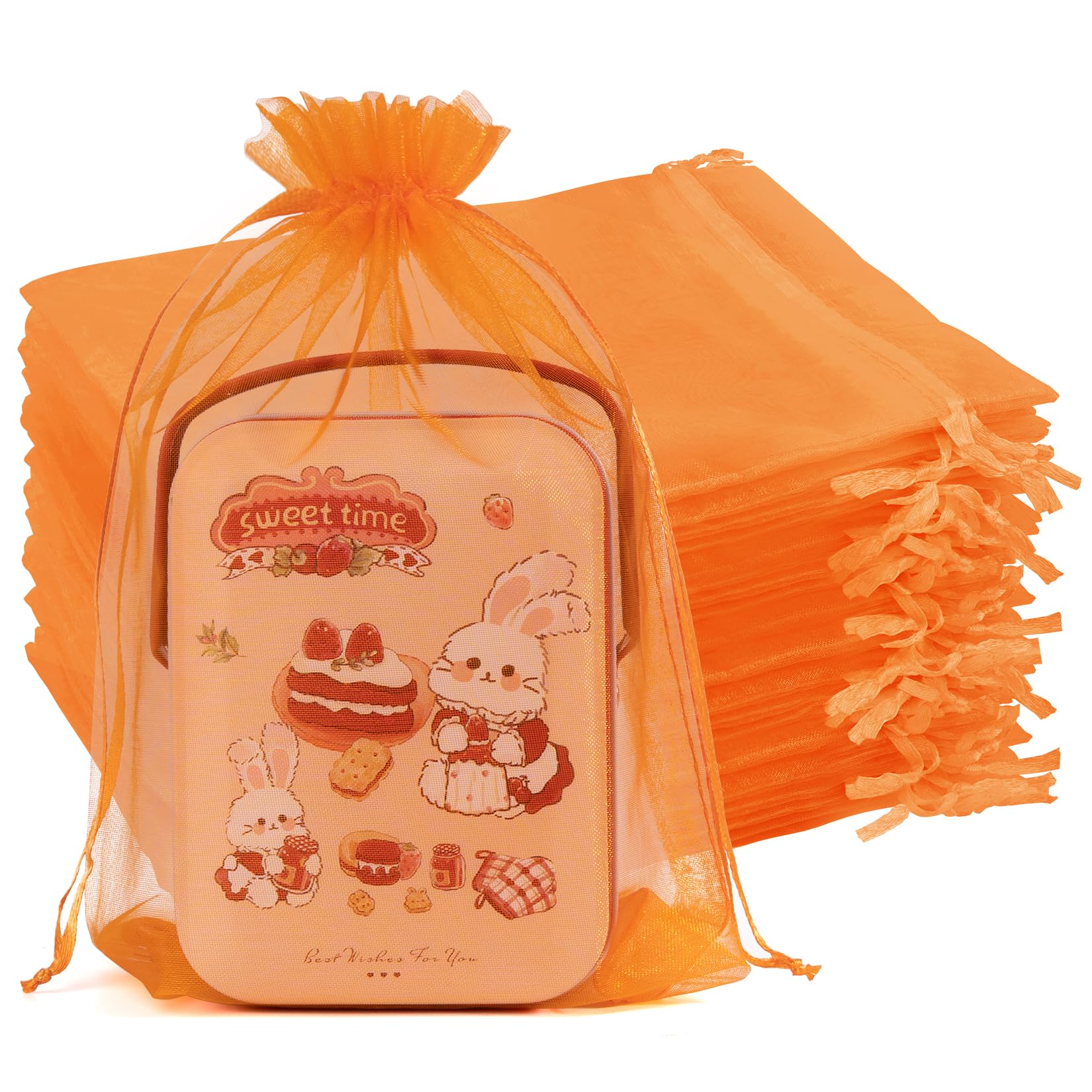 Crweety 50 Pcs Large Organza Bags 6x9, Orange Small Gift Bags Drawstring