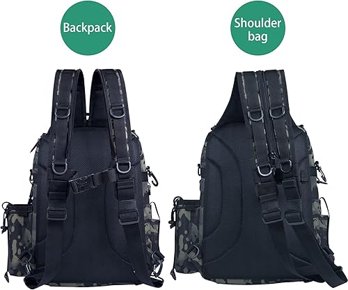 Miniatura 4 de Blisswill - Bolsa de almacenamiento para equipo de pesca al aire libre - Mochila de pesca grande resistente al agua I: camuflaje bosque,G: negro y