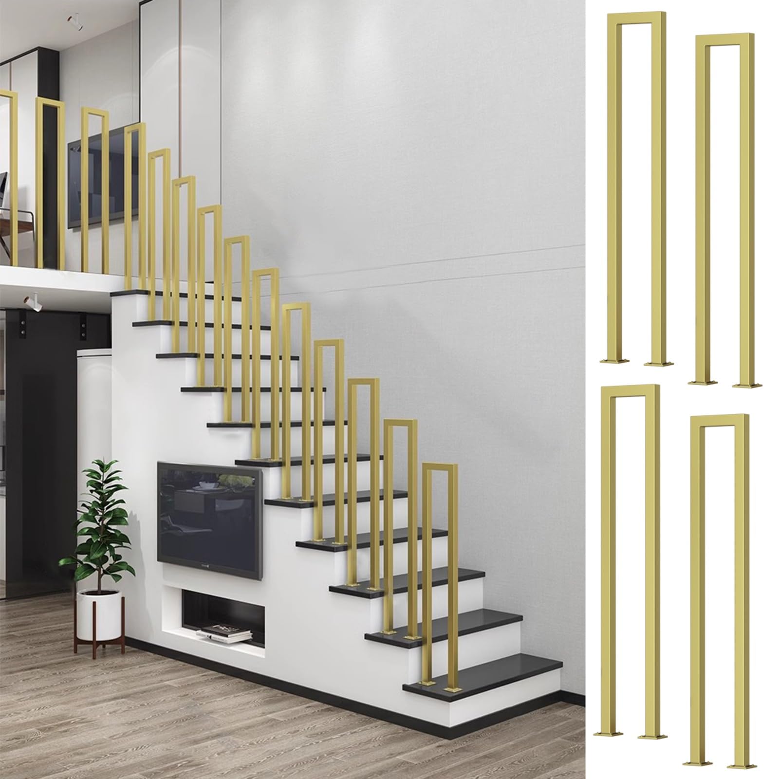 Balustres carrés dorés en Forme de U/M pour loft, Rampe d'escalier Industrielle en Fer, Colonne, Garde-Corps, barreaux intérieurs et extérieurs, Hauteur 85 cm