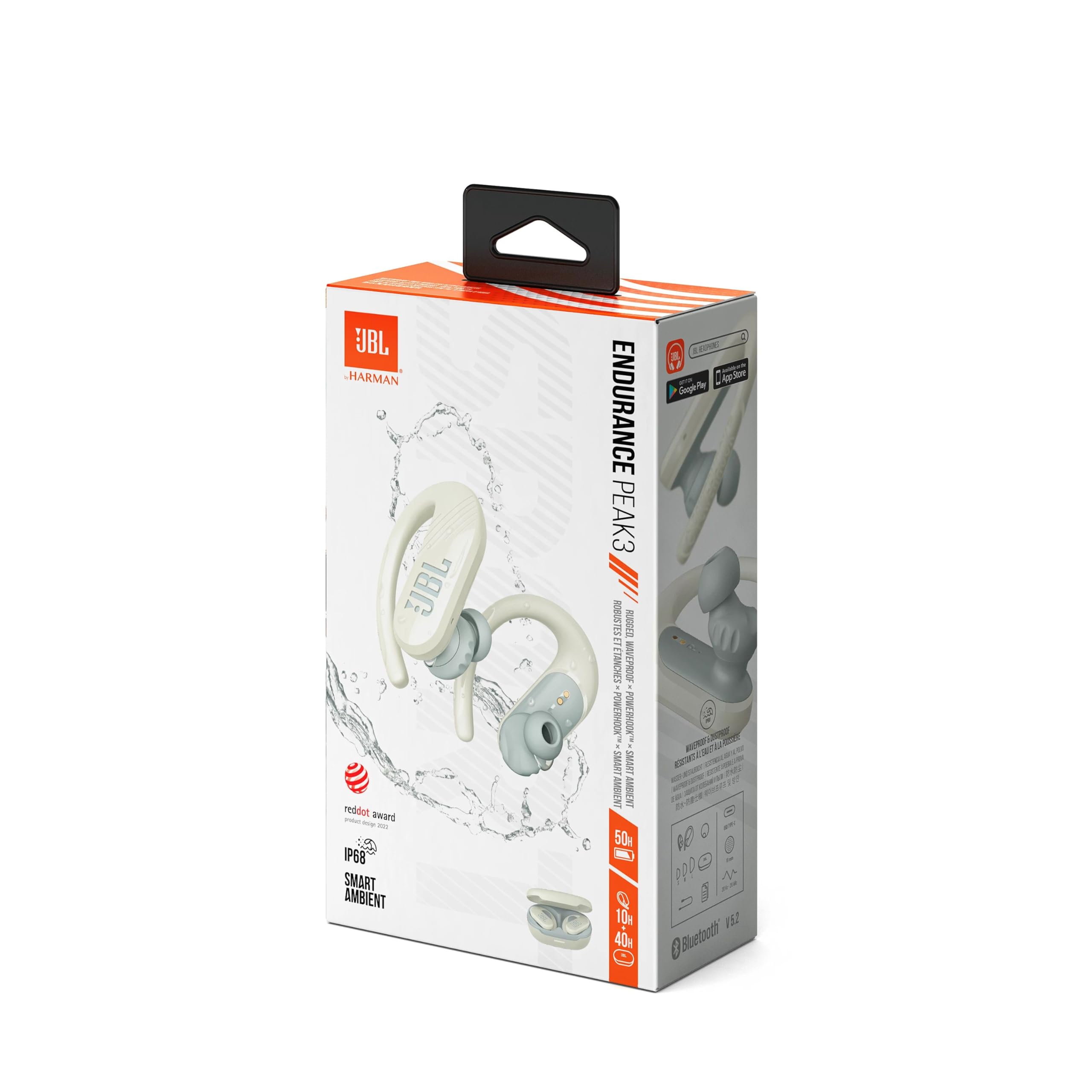 JBL Endurance Peak 3 Auricolari Wireless In-Ear, Cuffie Subacquee fino a 1,5 m per Attività Sportive, Waterproof IP68, con Tecnologia TalkThru e AmbientAware, fino a 50 h di Autonomia, Bianco