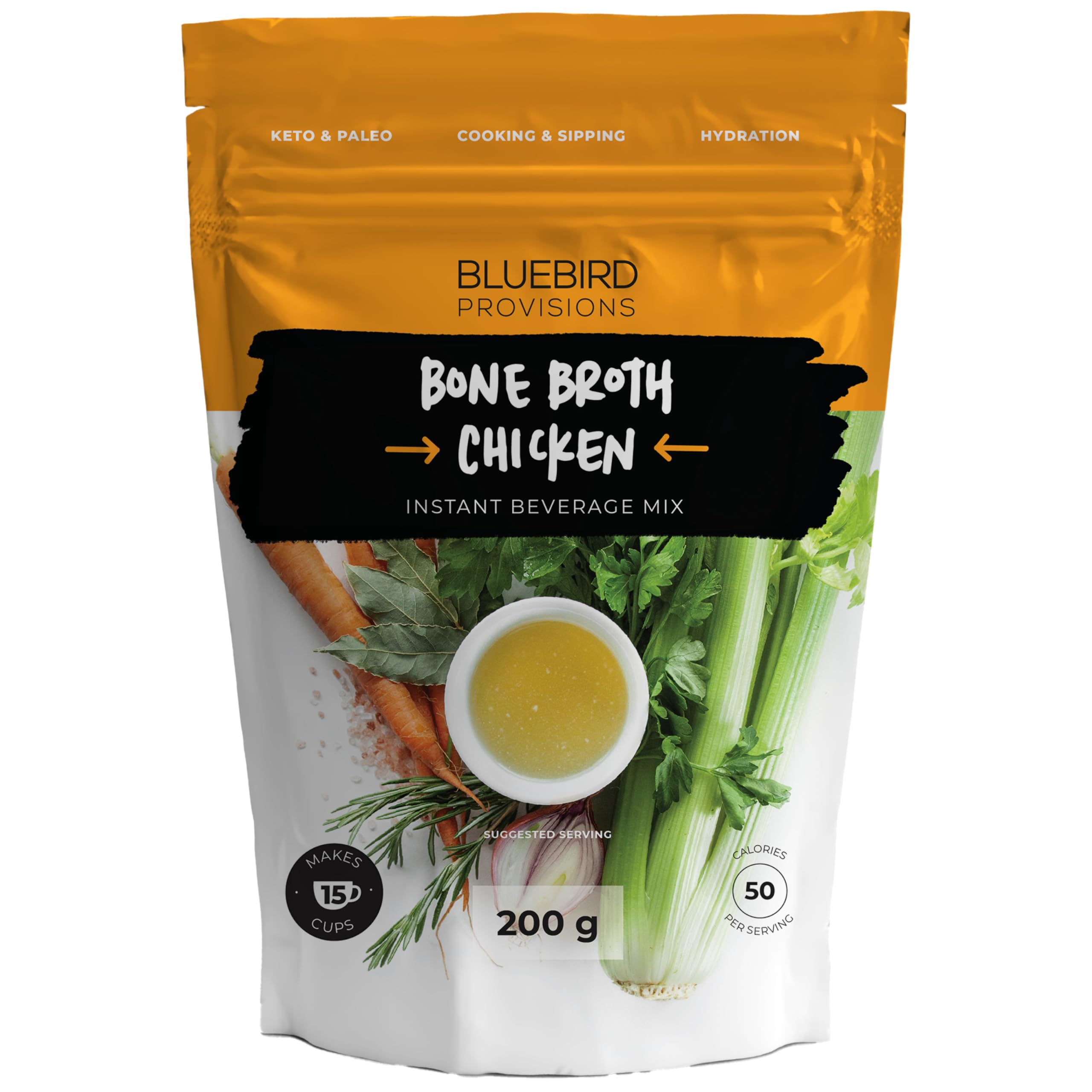 BLUEBIRD PROVISIONS Chicken Bone Broth Powder - Low Sodium Savory Protein Powder - Carnivore Protein Powder with 12 g Protein - Gut Healing and only 130 mg Sodium - Just 2 Ingredients - 7.1 oz