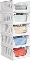 5-Pack Stackable Closet Storage Baskets - Waterproof Foldable Bins for Shoes, Clothes, Toys | Space-Saving Organizer Drawers, White