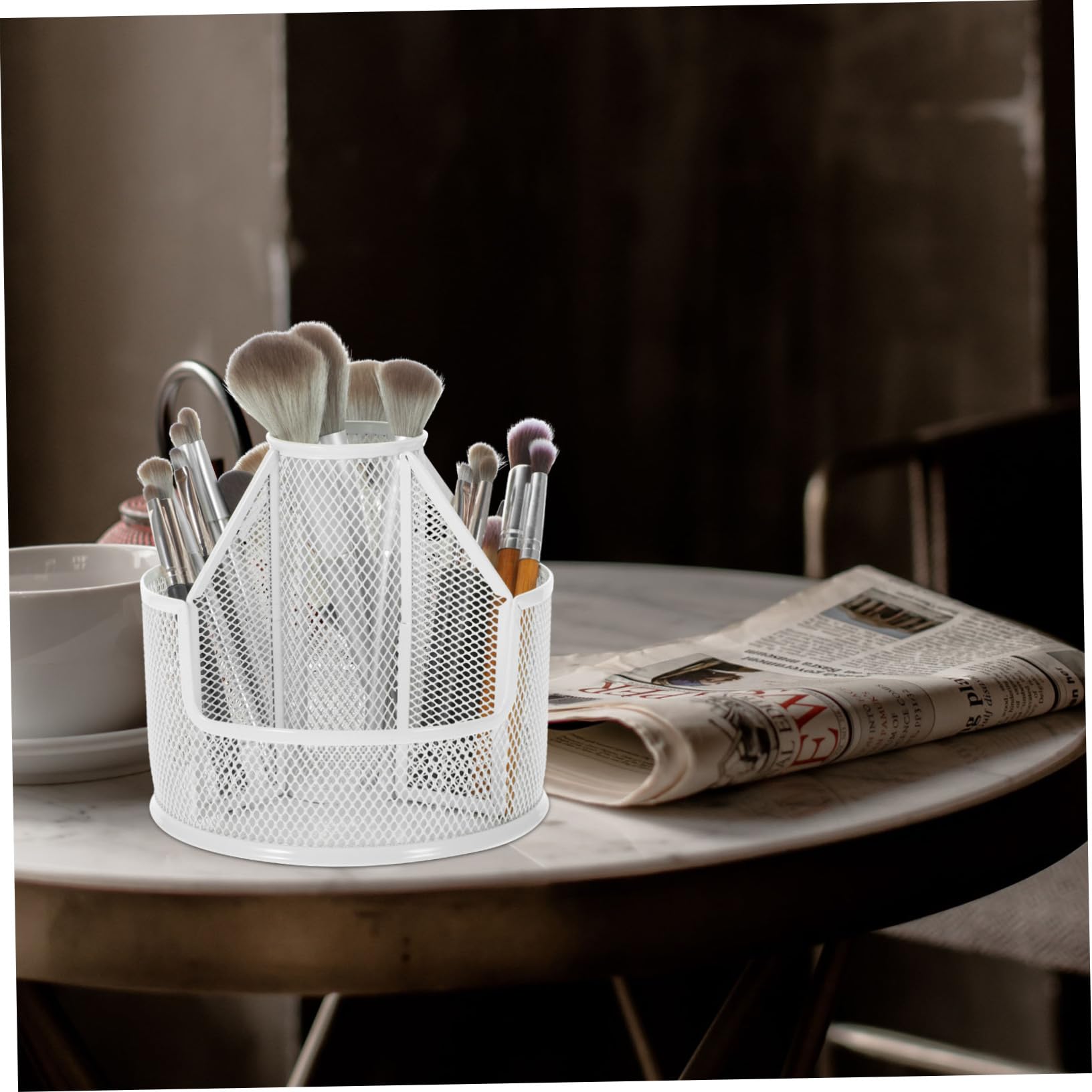 STOBOK Portapenne Rotante da Scrivania in Metallo Grande Capacità, Organizer Desktop Elegante per Decorazioni Scuola e Porta Pennelli Cosmetici 360 Gradi