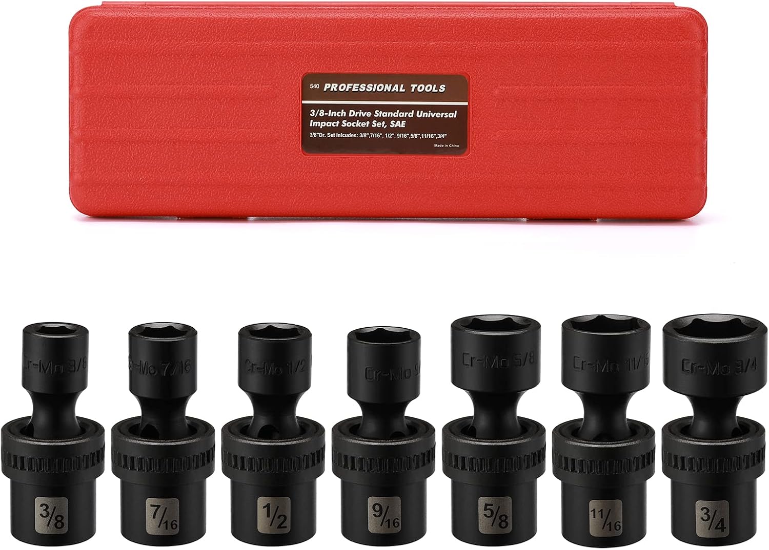 Mayouko 7PCS 3/8" Drive Shallow Universal Impact Socket Set, 6 Point, SAE, CR-MO, 3/8" - 3/4"