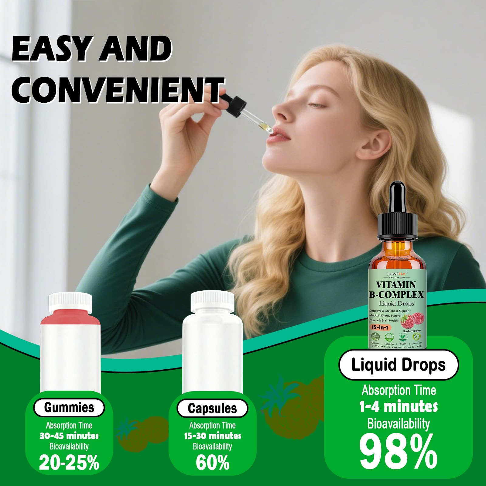 Vitamin B Complex Liquid Drops for Women Men & Kids, 15-in-1 VIT B Complex with Vitamin C B12 B6 B1 Niacin Folate Magnesium for Brain Nerve Neuropathy Energy Mood Health, Sublingual B-Complex Drops — Amazon image 6