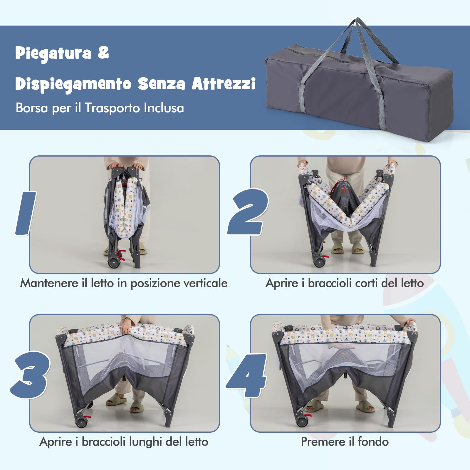 COSTWAY 5 in 1 Lettino Neonato con Materasso, Lettino Campeggio Bambini con Fasciatoio, Portatile e Pieghevole, Altezza Regolabile in 4 Livelli, per Bambini 0-36 Mesi (Grigio+Beige)