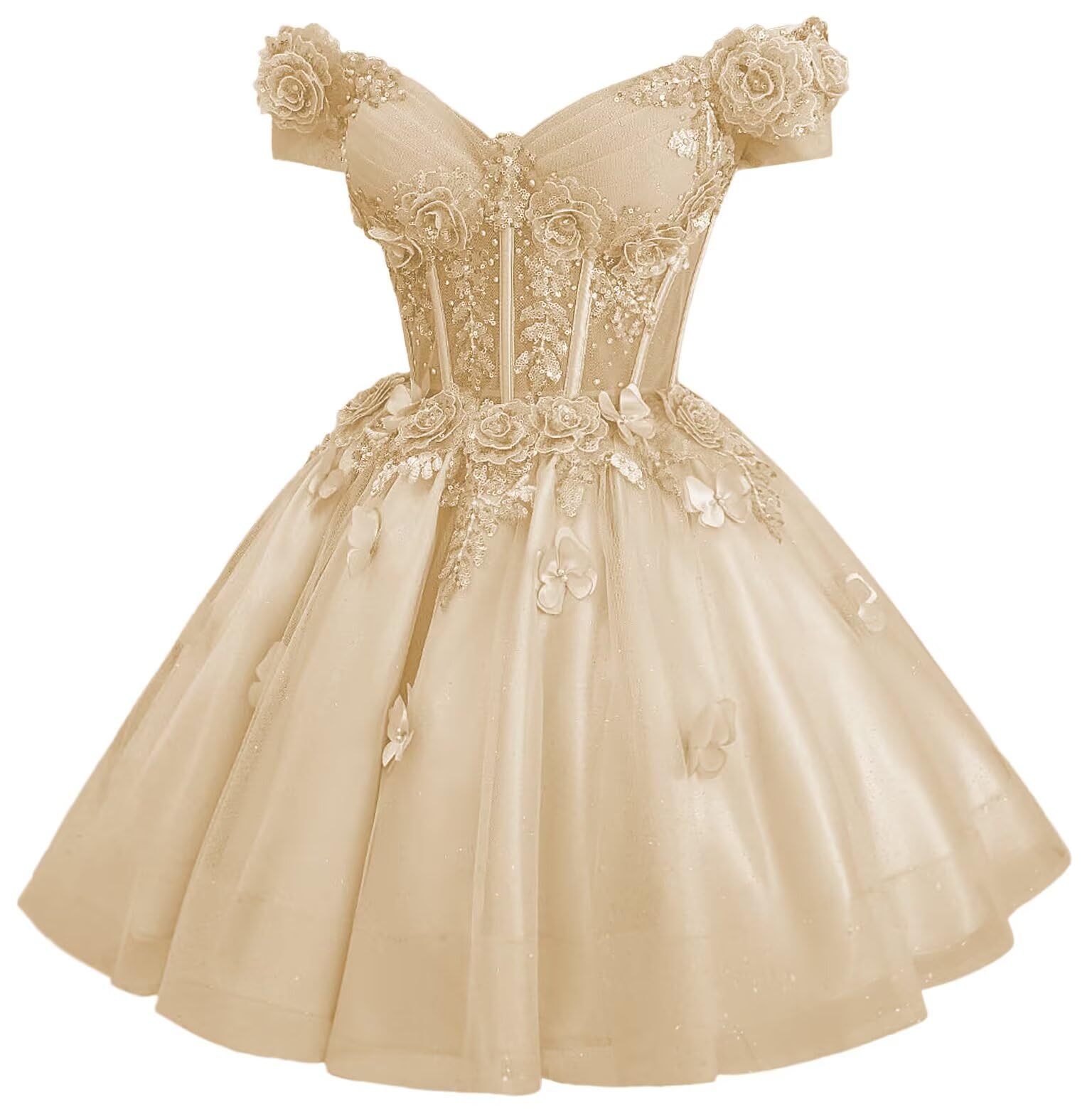 Zhangyo Sparkly Tulle Homecoming Dresses for Teens Off Shoulder DAMA Dresses for Quinceanera 3D Butterfly Short Ball Gown