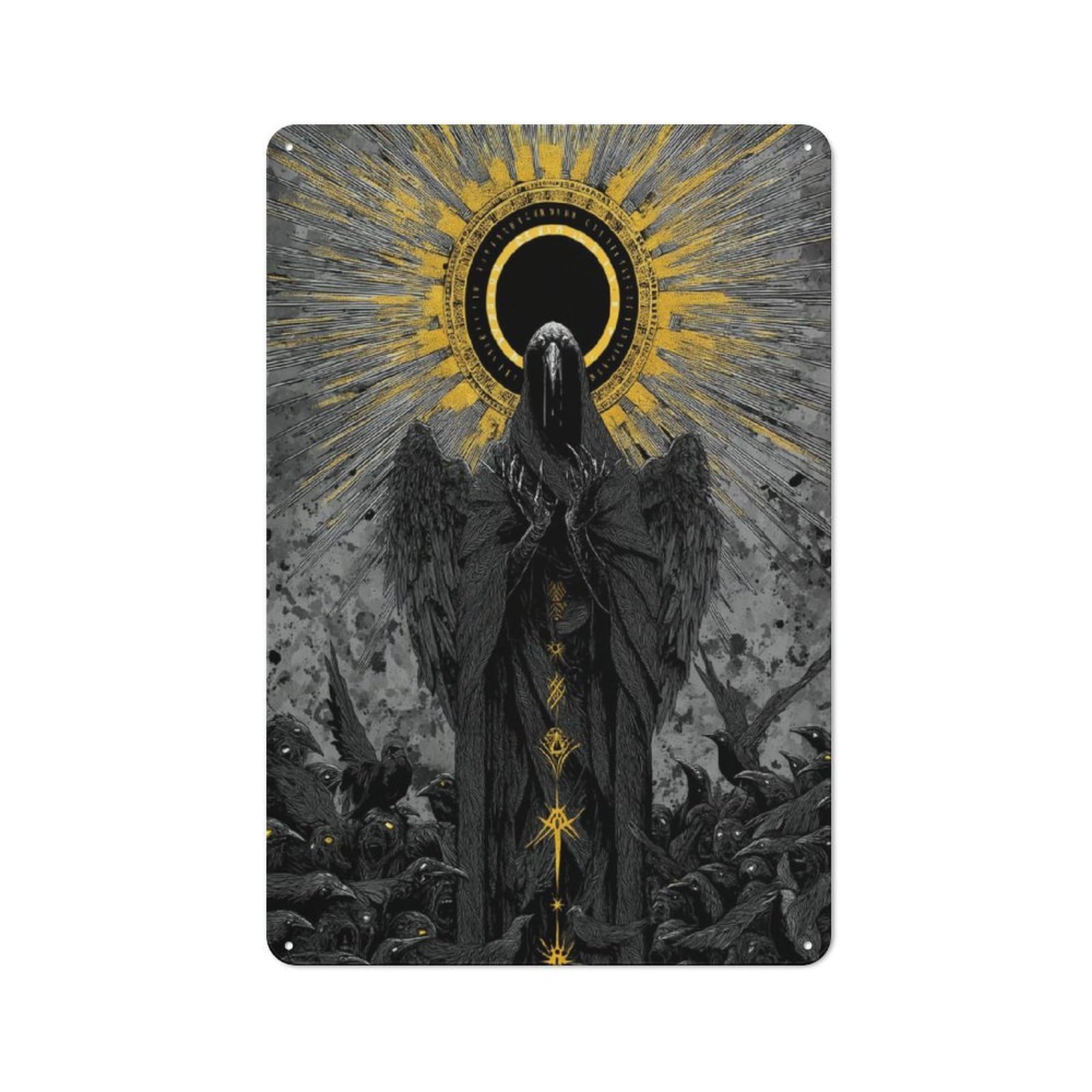 Junmoney Crow God Dark Mystic Art Rustic Tin Wall Plaque 30X20cm For Kitchen Or Home Bar, A Winter Wall Decor Update For Kitchen Decor Lovers